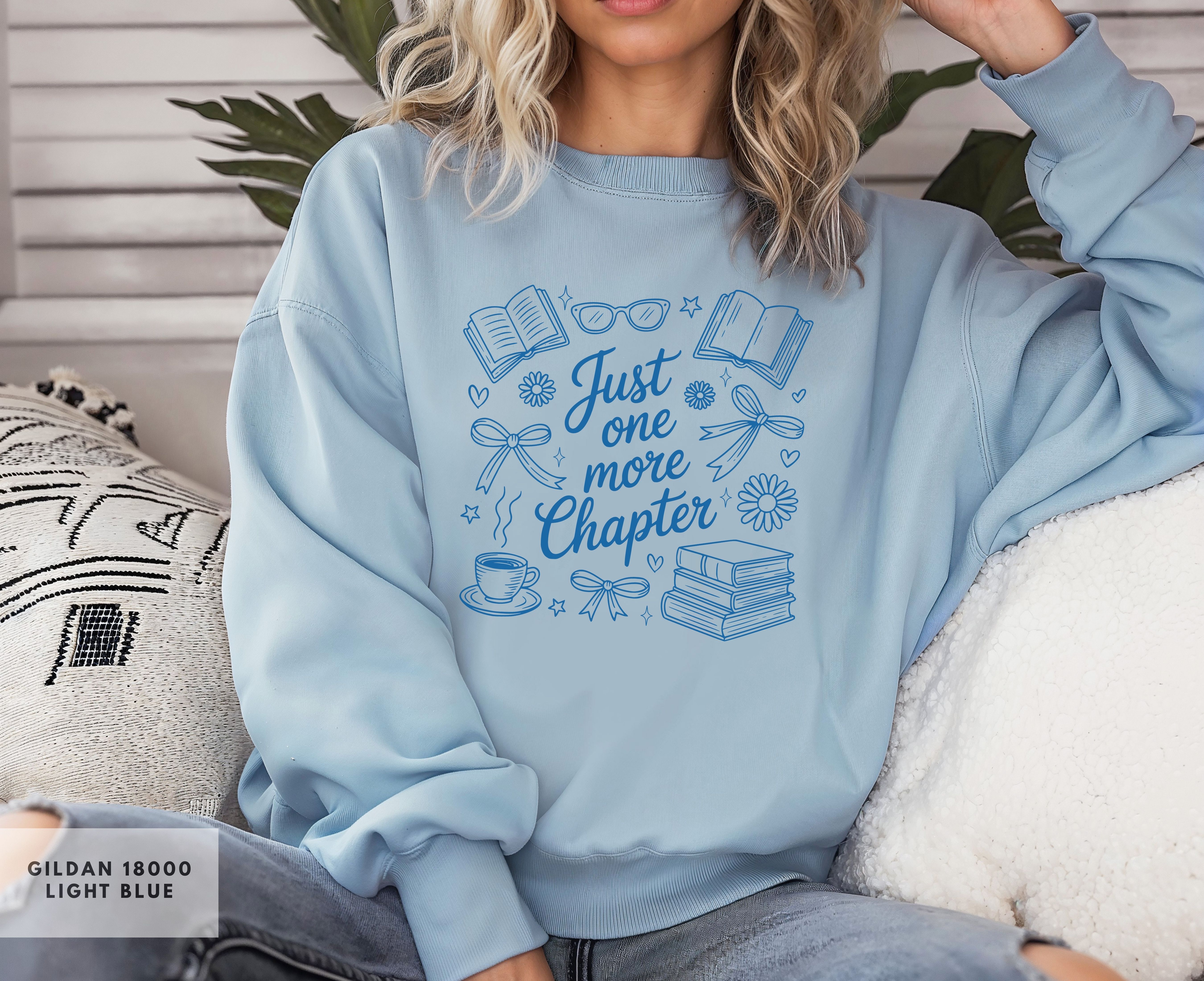 Book Lover's Cozy Crewneck Sweatshirt, Just One More Chapter, Reader Gift, Bookish Apparel, Cozy Reading Top, Bookish Sweatshirt product thumbnail image Book Lover's Cozy Crewneck Sweatshirt, Just One More Chapter, Reader Gift, Bookish Apparel, Cozy Reading Top, Bookish Sweatshirt product thumbnail image