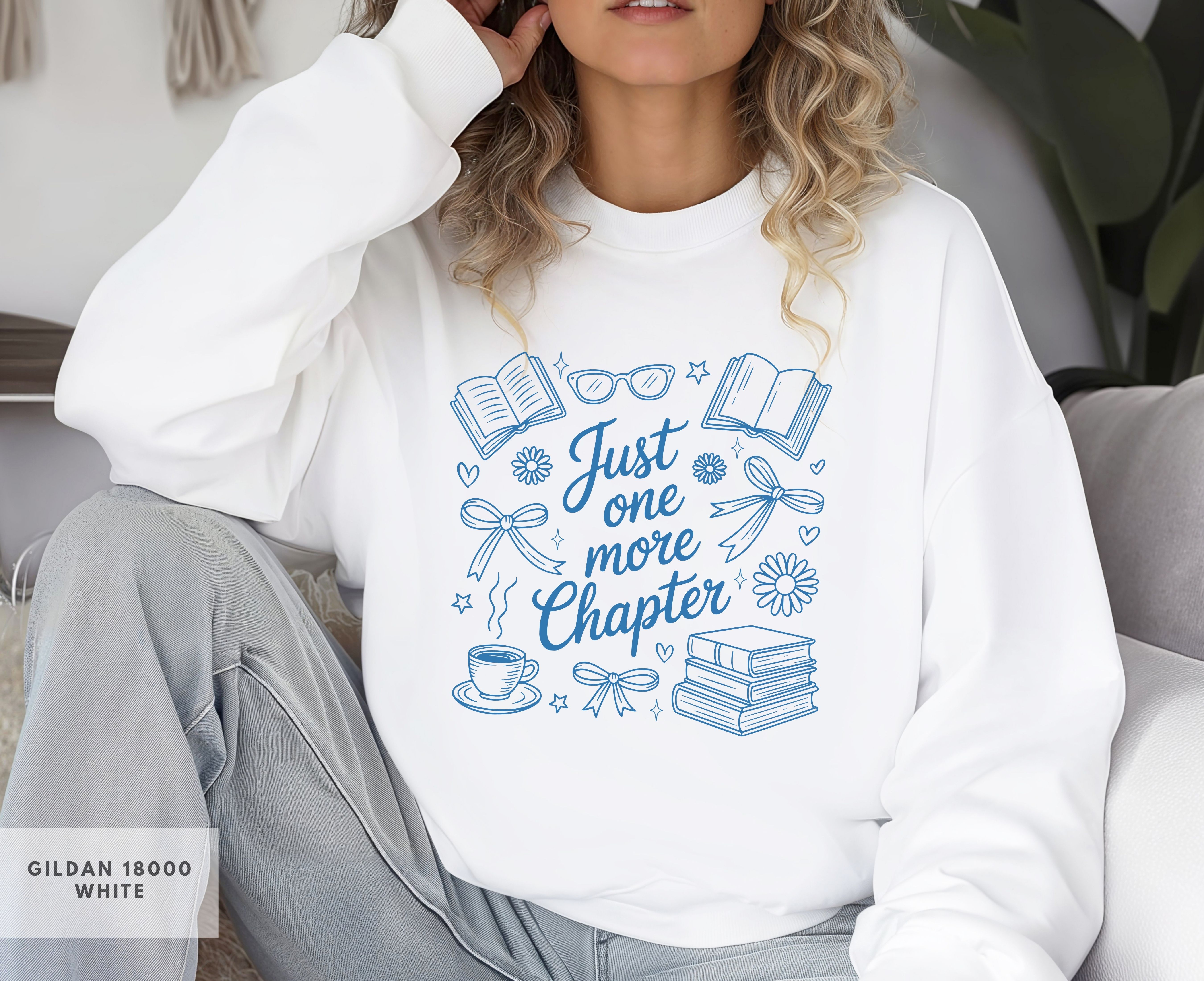 Book Lover's Cozy Crewneck Sweatshirt, Just One More Chapter, Reader Gift, Bookish Apparel, Cozy Reading Top, Bookish Sweatshirt product thumbnail image Book Lover's Cozy Crewneck Sweatshirt, Just One More Chapter, Reader Gift, Bookish Apparel, Cozy Reading Top, Bookish Sweatshirt product thumbnail image