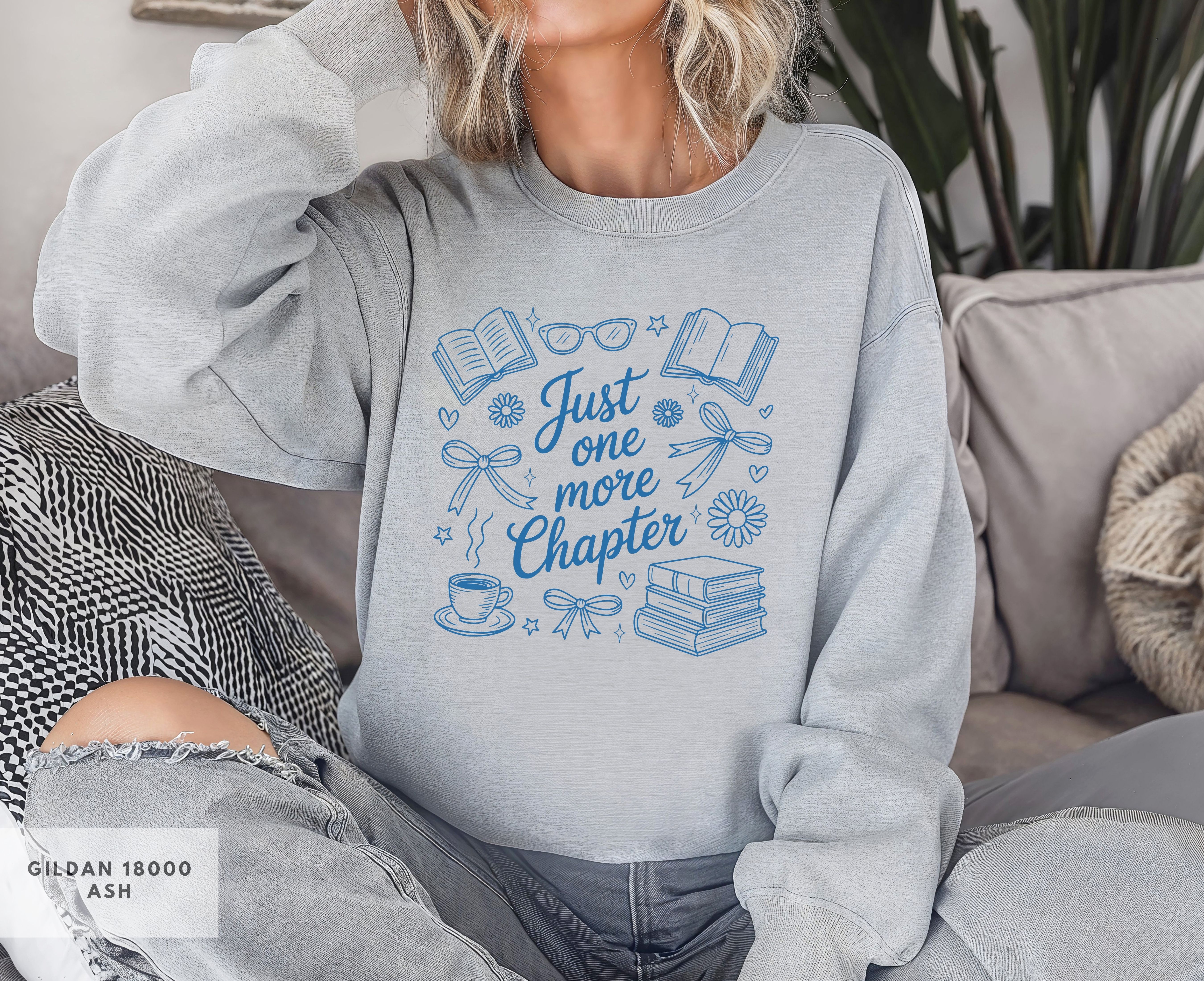 Book Lover's Cozy Crewneck Sweatshirt, Just One More Chapter, Reader Gift, Bookish Apparel, Cozy Reading Top, Bookish Sweatshirt product thumbnail image Book Lover's Cozy Crewneck Sweatshirt, Just One More Chapter, Reader Gift, Bookish Apparel, Cozy Reading Top, Bookish Sweatshirt product thumbnail image