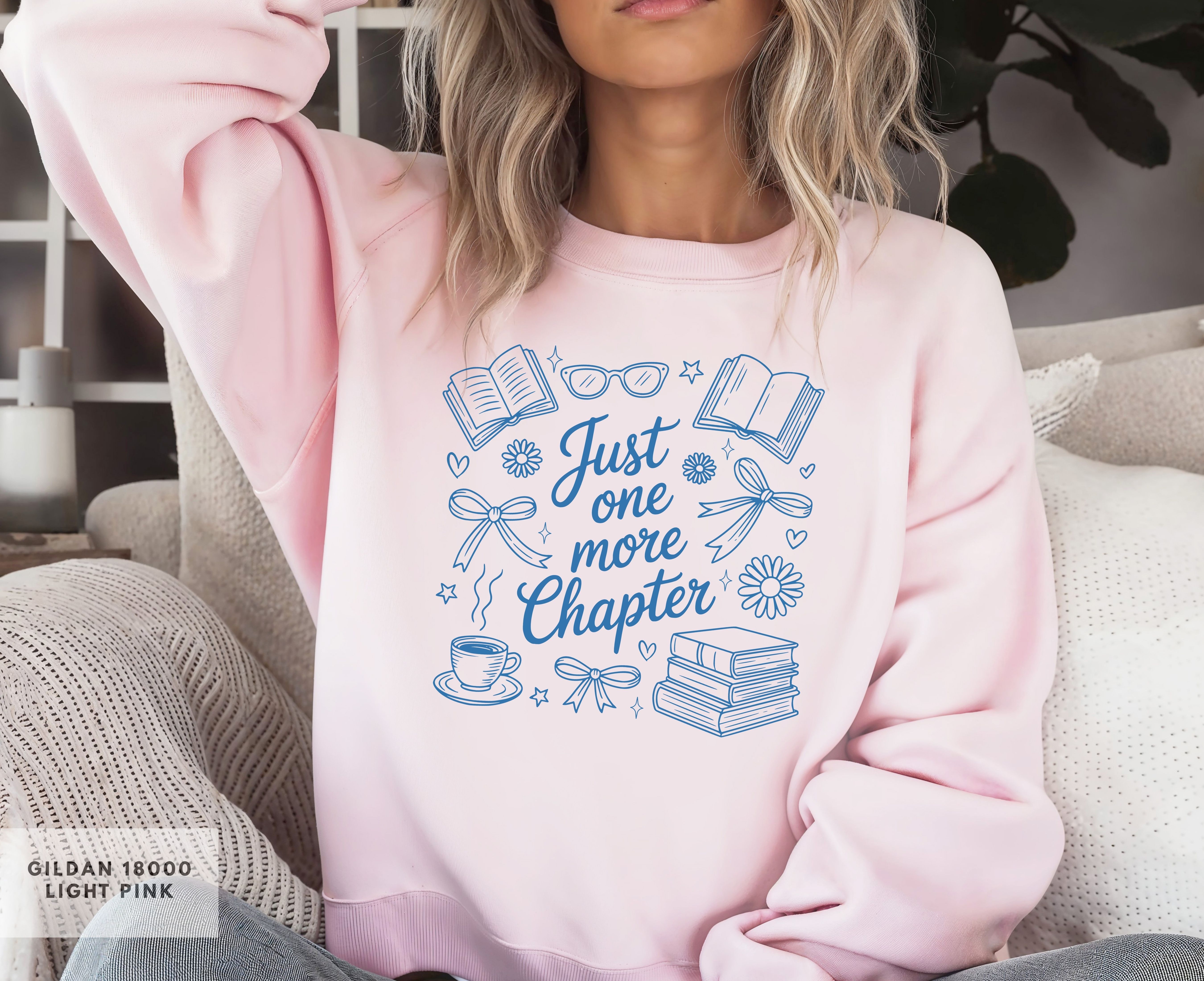 Book Lover's Cozy Crewneck Sweatshirt, Just One More Chapter, Reader Gift, Bookish Apparel, Cozy Reading Top, Bookish Sweatshirt product thumbnail image
