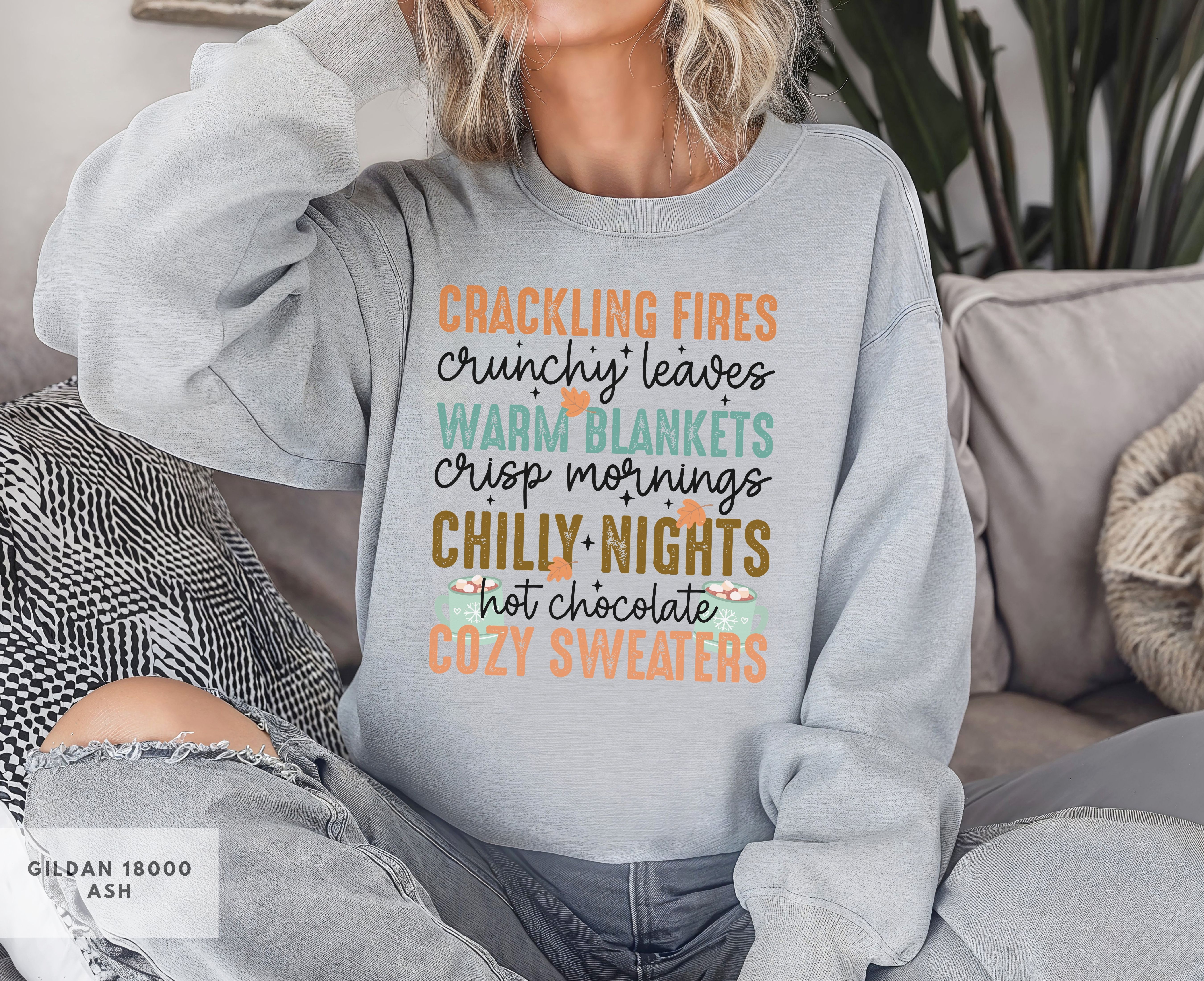 Cozy Fall Essentials Crewneck Sweatshirt, Warm Autumn Sweatshirt, List for Fall Top, Autumn Lovers Gift, Seasonal Wardrobe Essential product thumbnail image