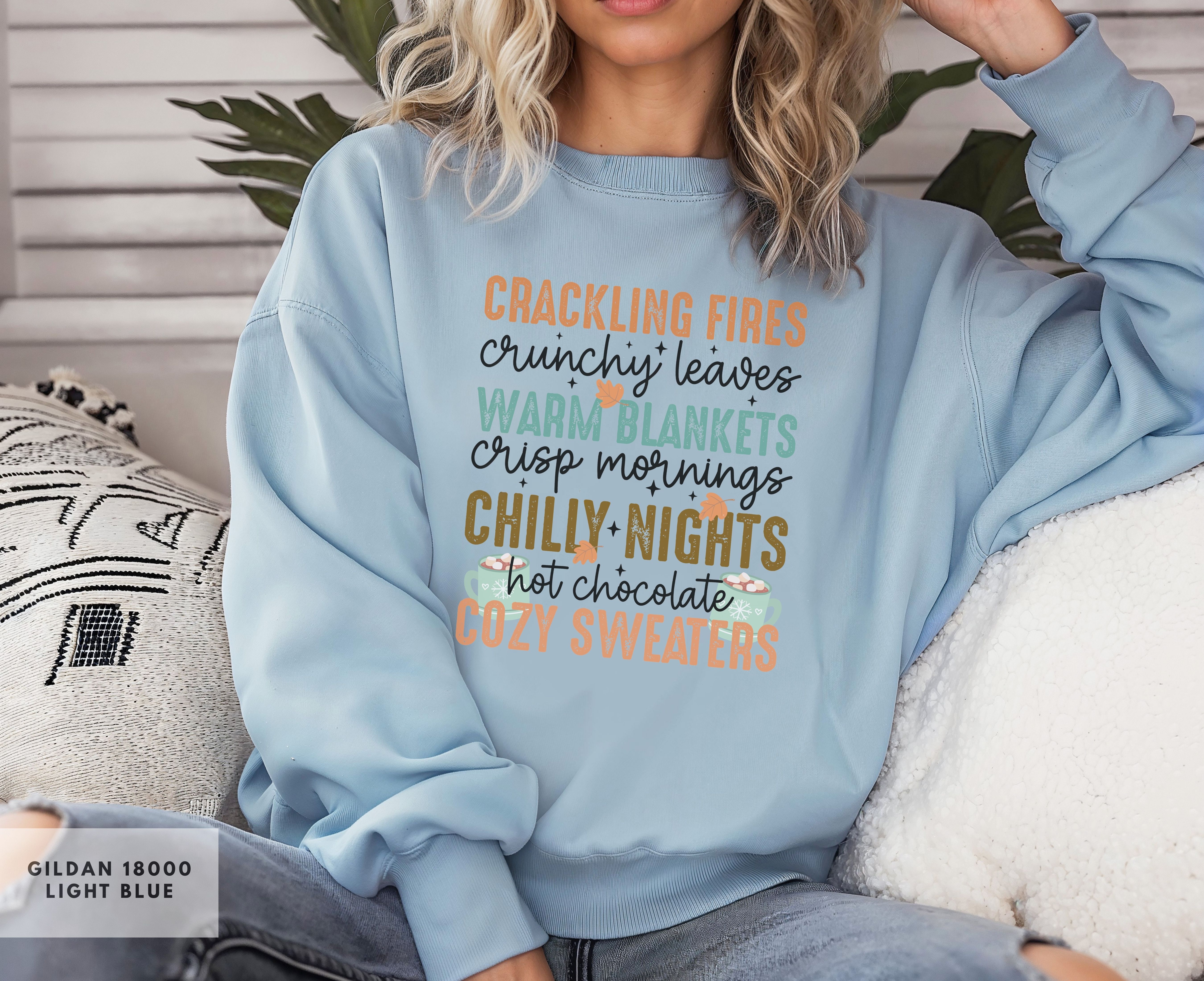 Cozy Fall Essentials Crewneck Sweatshirt, Warm Autumn Sweatshirt, List for Fall Top, Autumn Lovers Gift, Seasonal Wardrobe Essential product thumbnail image