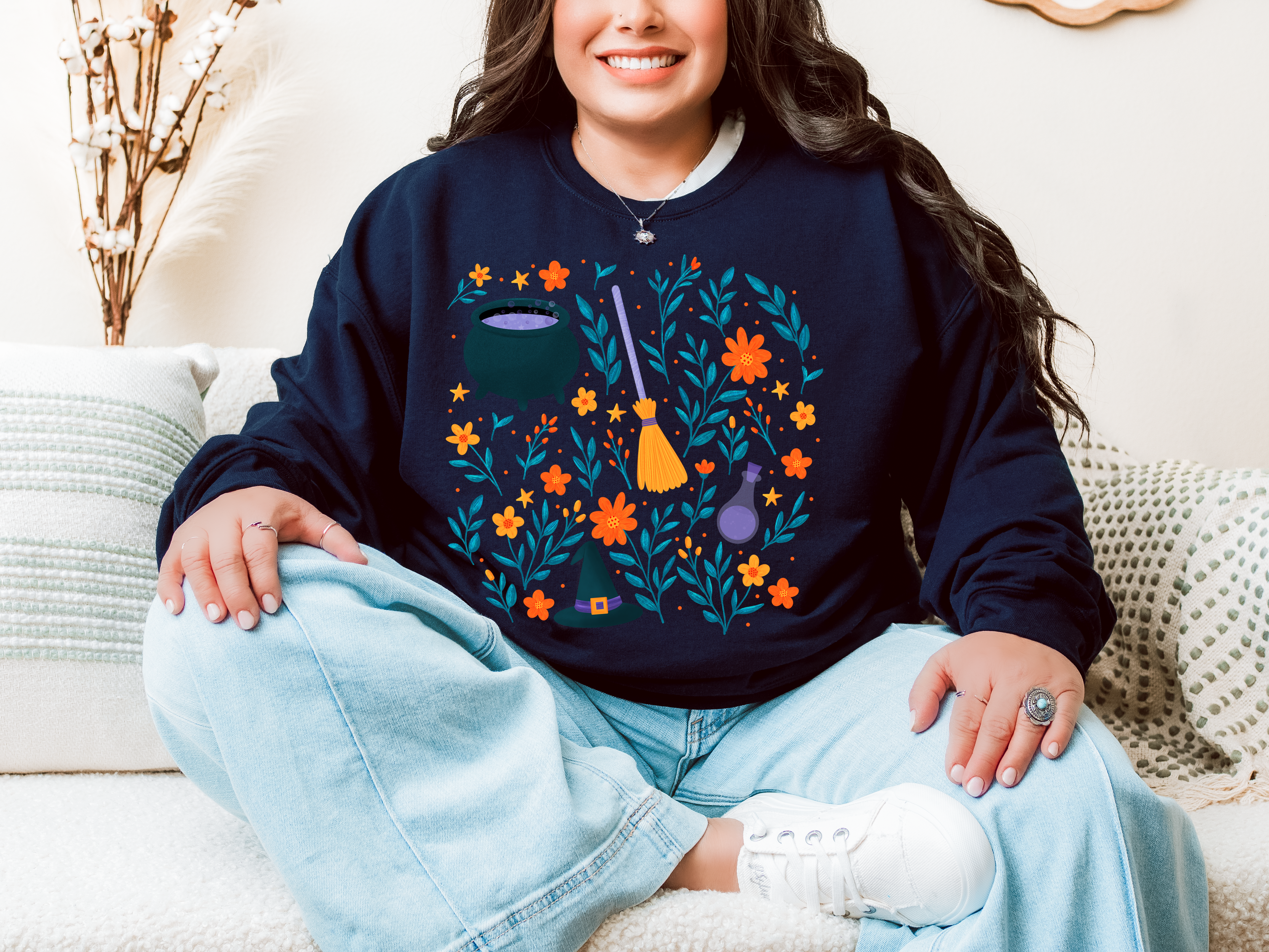 Witch’s Brew & Blooms Crewneck Sweatshirt | Boho Fashion, Fall Style, Casual Wear, Unique Gifts for Her, Trendy Sweatshirt product thumbnail image Witch’s Brew & Blooms Crewneck Sweatshirt | Boho Fashion, Fall Style, Casual Wear, Unique Gifts for Her, Trendy Sweatshirt product thumbnail image
