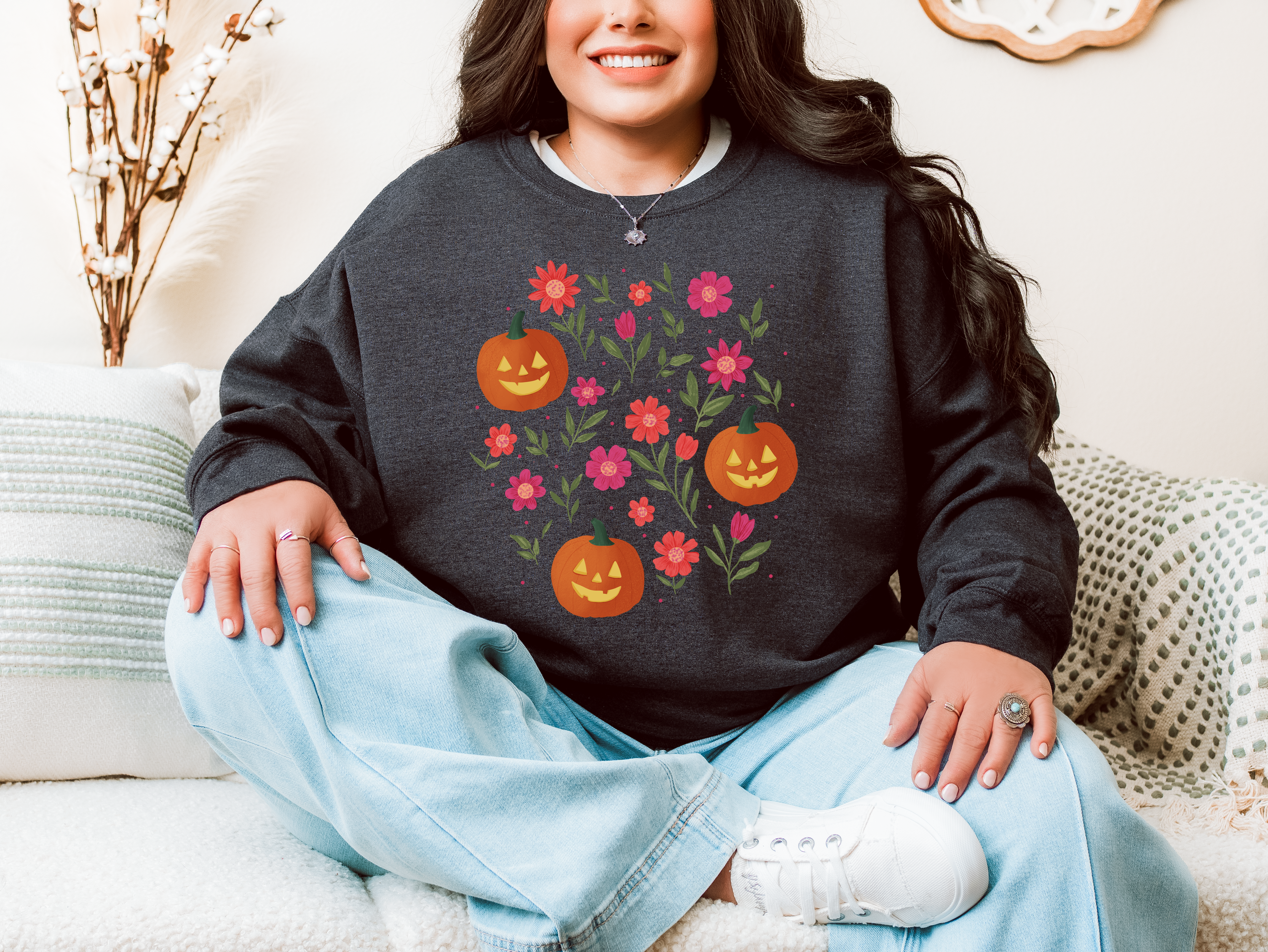 Pumpkin Patch Posies Crewneck Sweatshirt | Boho Fashion, Fall Style, Casual Wear, Unique Gifts for Her, Trendy Sweatshirt product thumbnail image Pumpkin Patch Posies Crewneck Sweatshirt | Boho Fashion, Fall Style, Casual Wear, Unique Gifts for Her, Trendy Sweatshirt product thumbnail image
