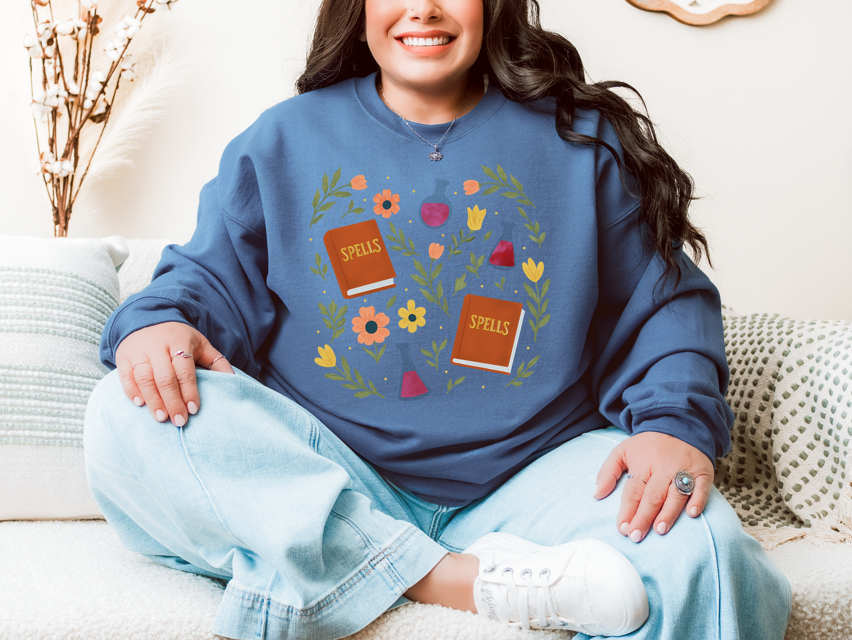 Spellbound Blooms Crewneck Sweatshirt | Boho Fashion, Fall Style, Casual Wear, Unique Gifts for Her, Trendy Sweatshirt