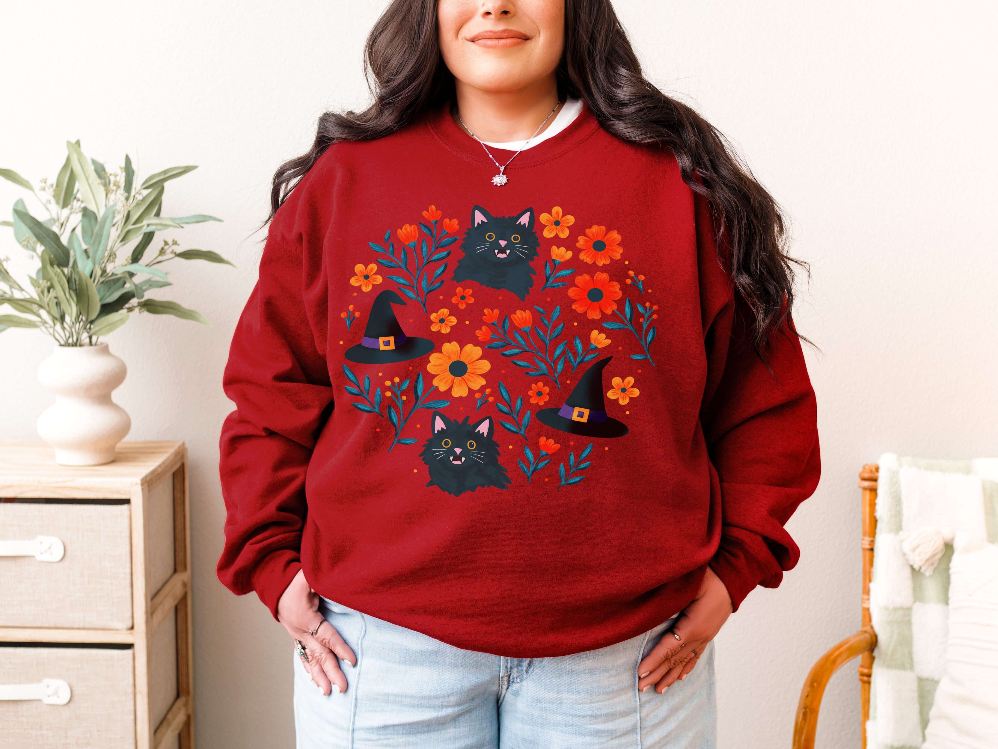 Midnight Meowgic Crewneck Sweatshirt | Boho Fashion, Fall Style, Casual Wear, Unique Gifts for Her, Trendy Sweatshirt product thumbnail image Midnight Meowgic Crewneck Sweatshirt | Boho Fashion, Fall Style, Casual Wear, Unique Gifts for Her, Trendy Sweatshirt product thumbnail image