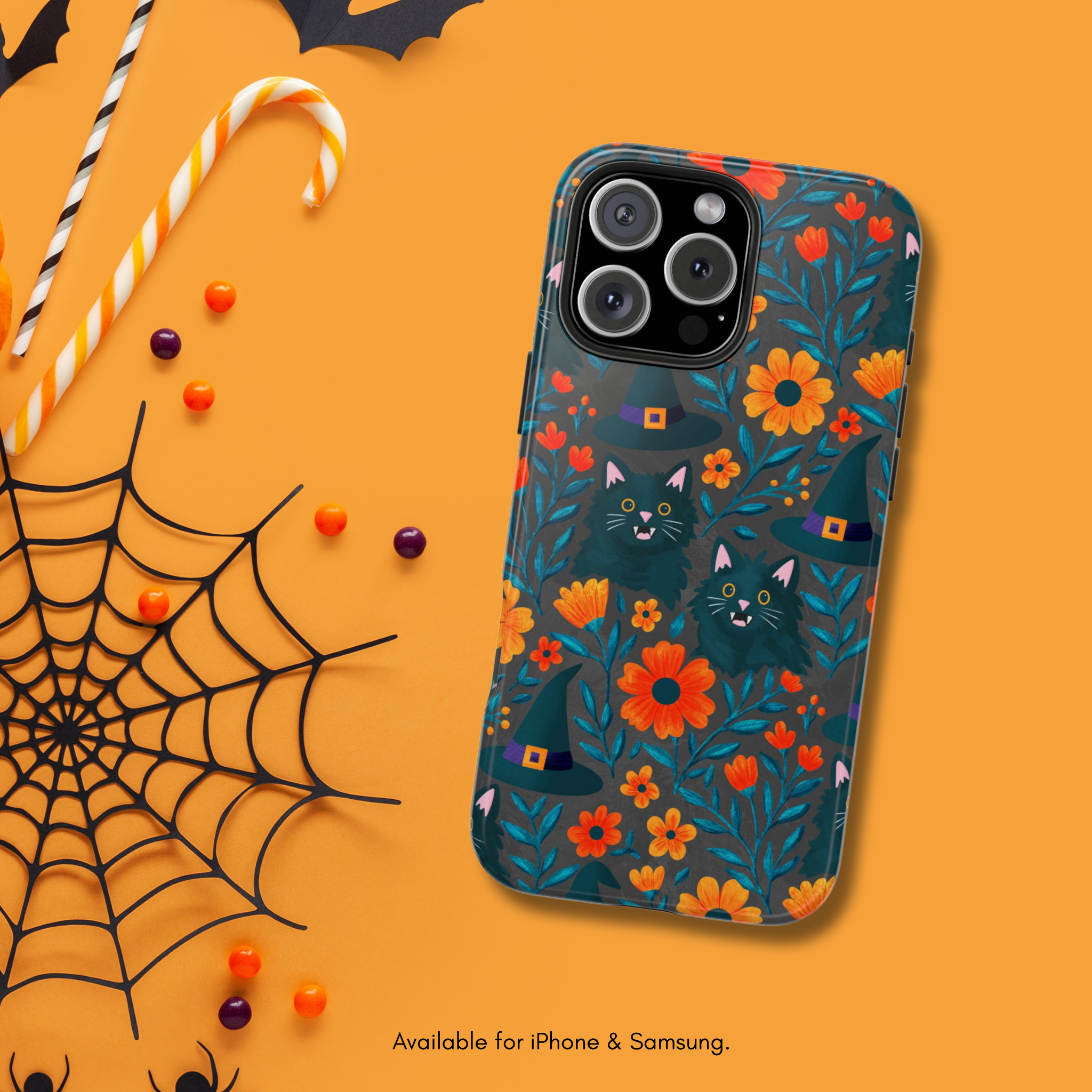 Midnight Meowgic Phone Case, Floral Magic Case, Witchy Phone Cover, Unique Gift for Witches, Botanicals and Spells Theme