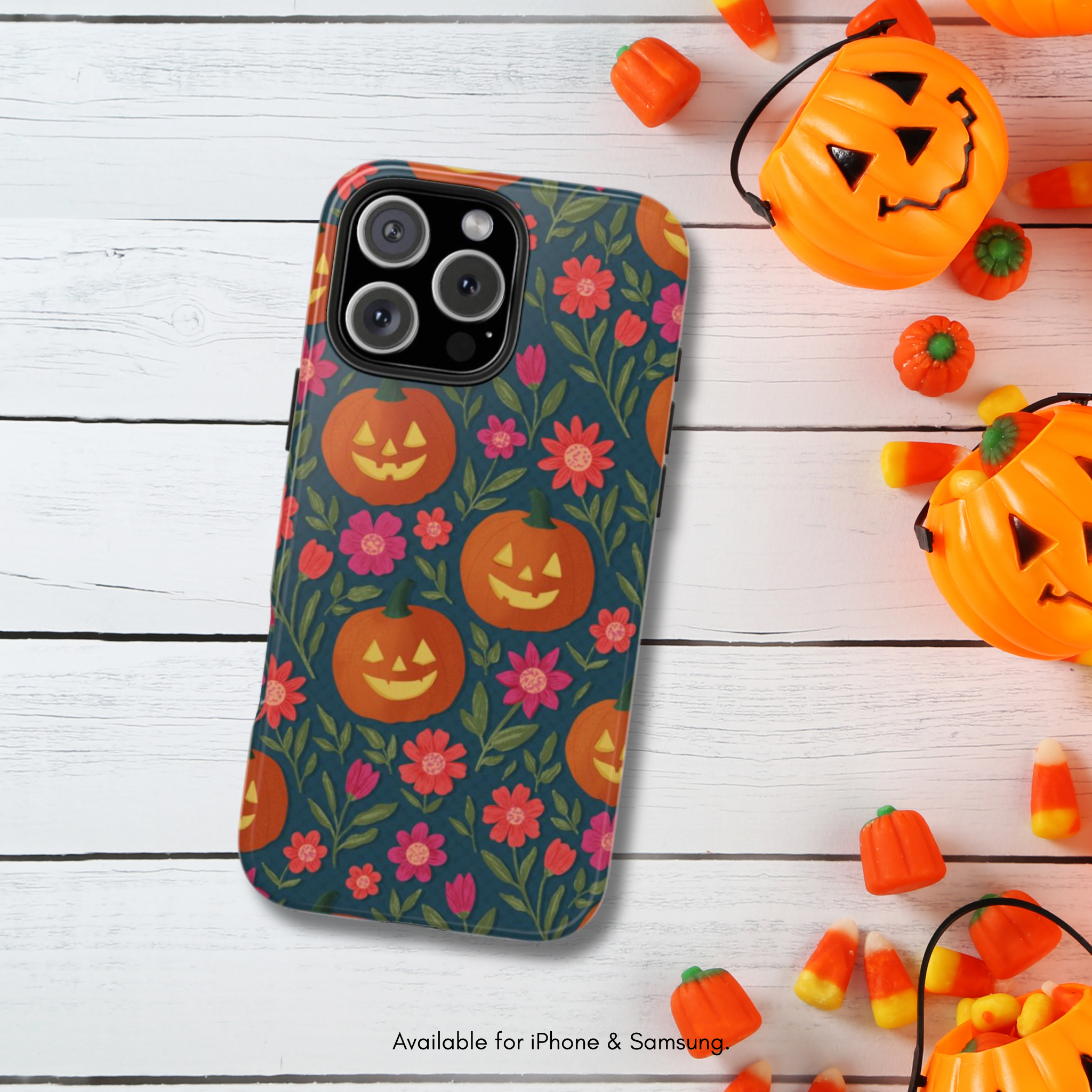 Pumpkin Patch Posies Phone Case, Floral Magic Case, Witchy Phone Cover, Unique Gift for Witches, Botanicals and Spells Theme product thumbnail image