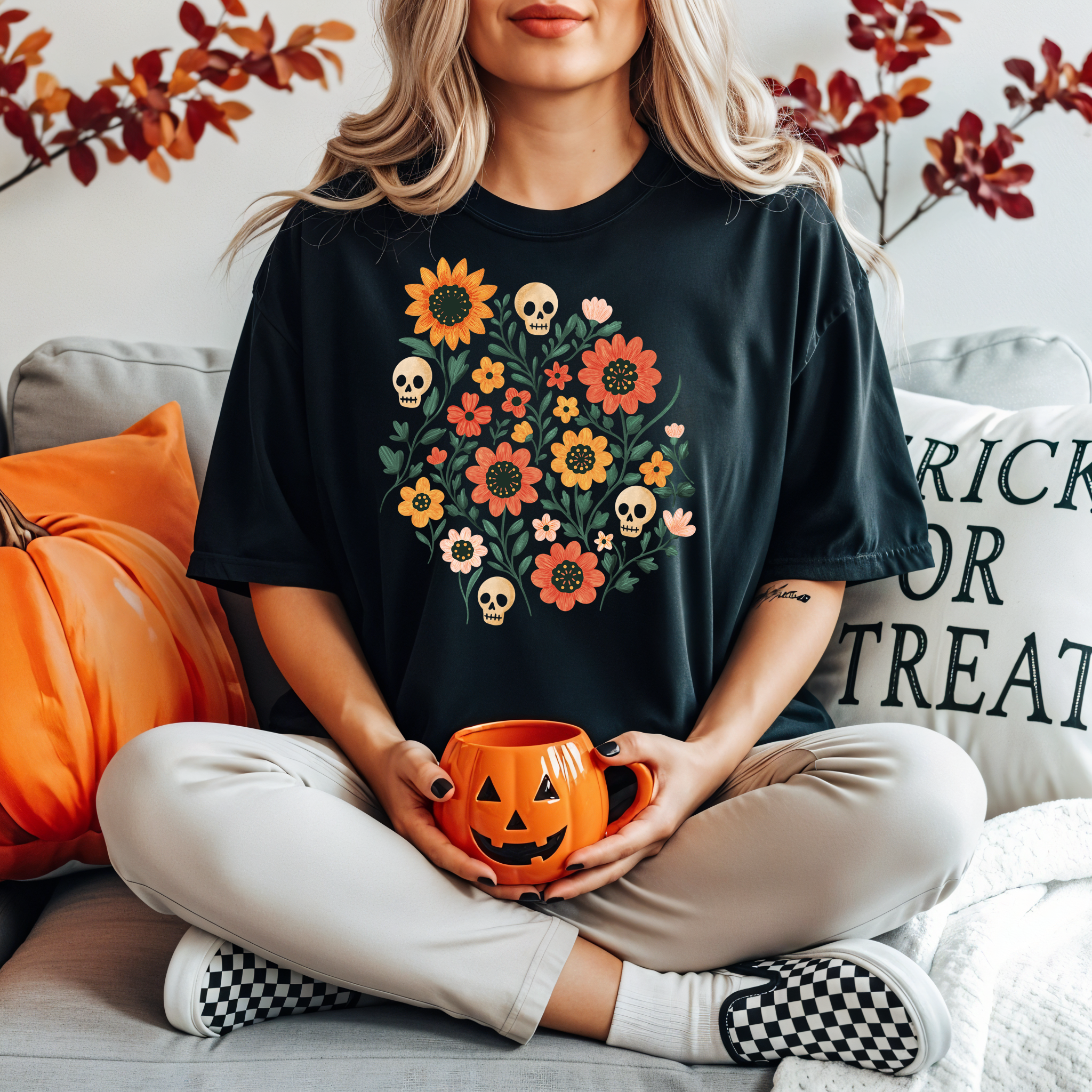Floral Reaper T-Shirt for Halloween, Unisex Casual Tee, Perfect for Fall Celebrations, Cozy Everyday Wear, Cute Gift Idea product thumbnail image Floral Reaper T-Shirt for Halloween, Unisex Casual Tee, Perfect for Fall Celebrations, Cozy Everyday Wear, Cute Gift Idea product thumbnail image