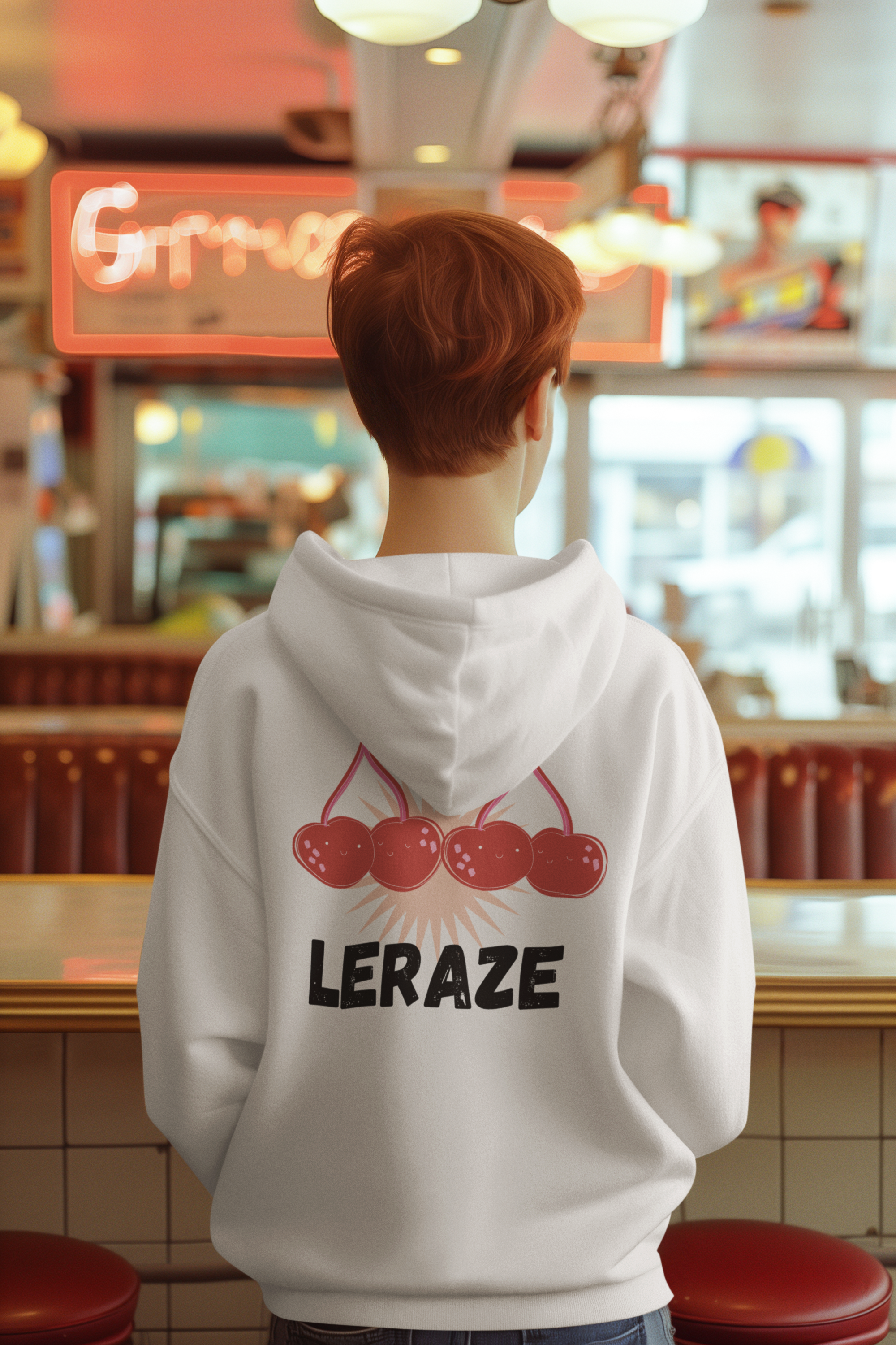 Fun Cherry Graphic Hoodie, Chill Vibe Pullover, Leraze Collection Personalized Gift for Him/Her, Cozy Sweatshirt, Cute Casual Outfit product thumbnail image