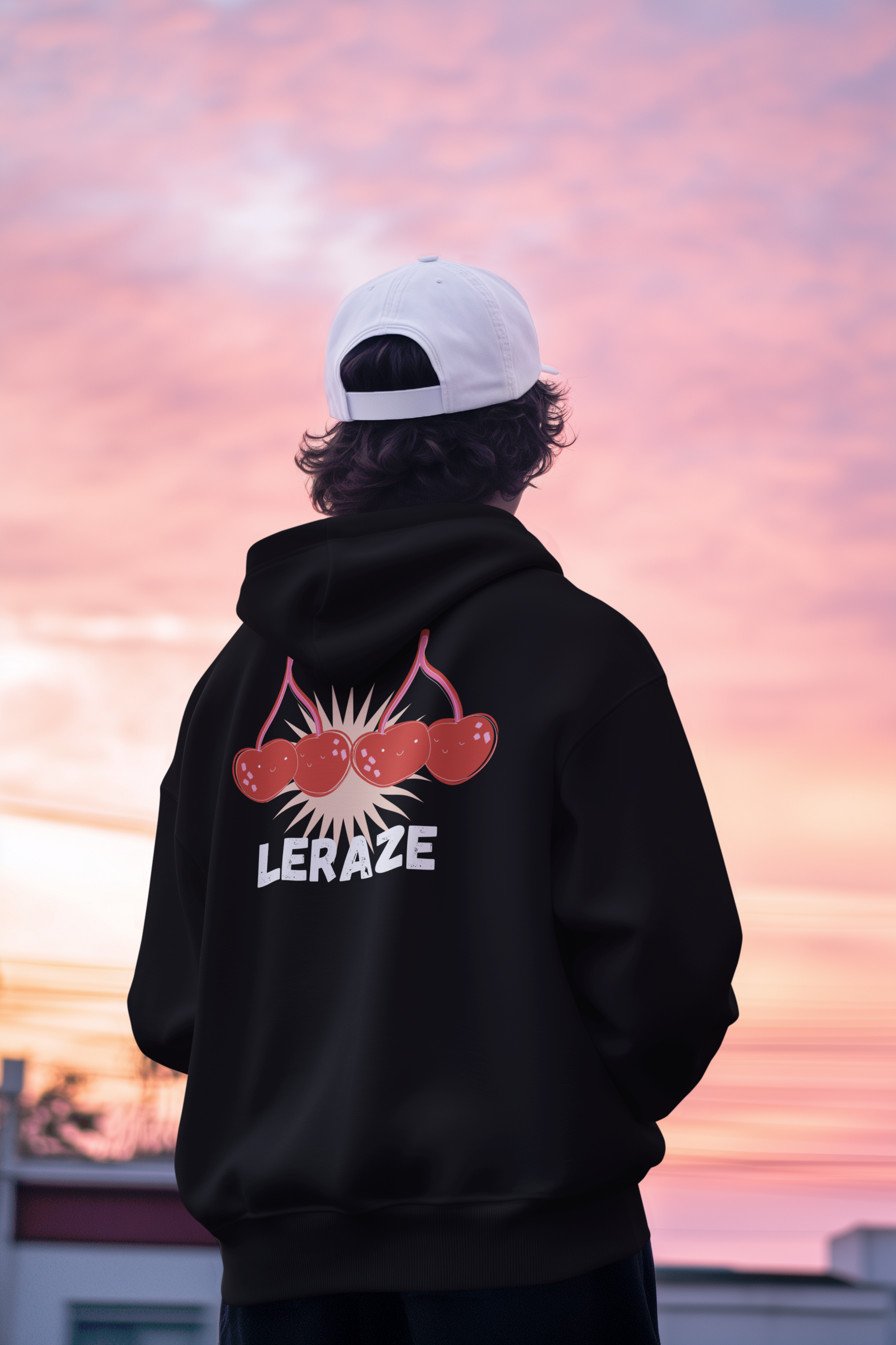 Cherry Vibes Fleece,  Hoodie Black  Cozy Sweatshirt for Casual Days, Perfect Gift for Teens, Spring Fashion, Trendy Outfit