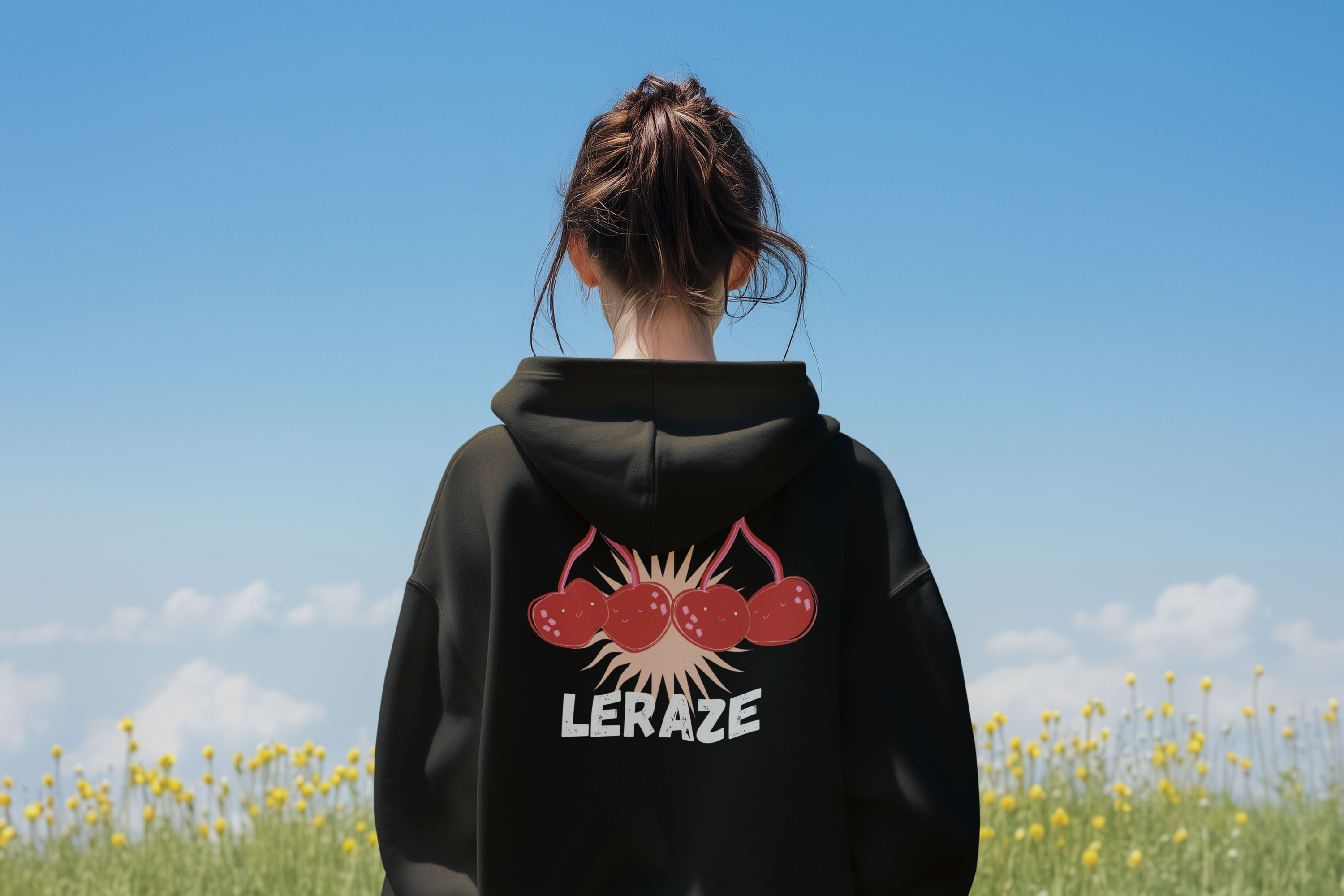 Cherry Vibes Fleece,  Hoodie Black  Cozy Sweatshirt for Casual Days, Perfect Gift for Teens, Spring Fashion, Trendy Outfit product thumbnail image