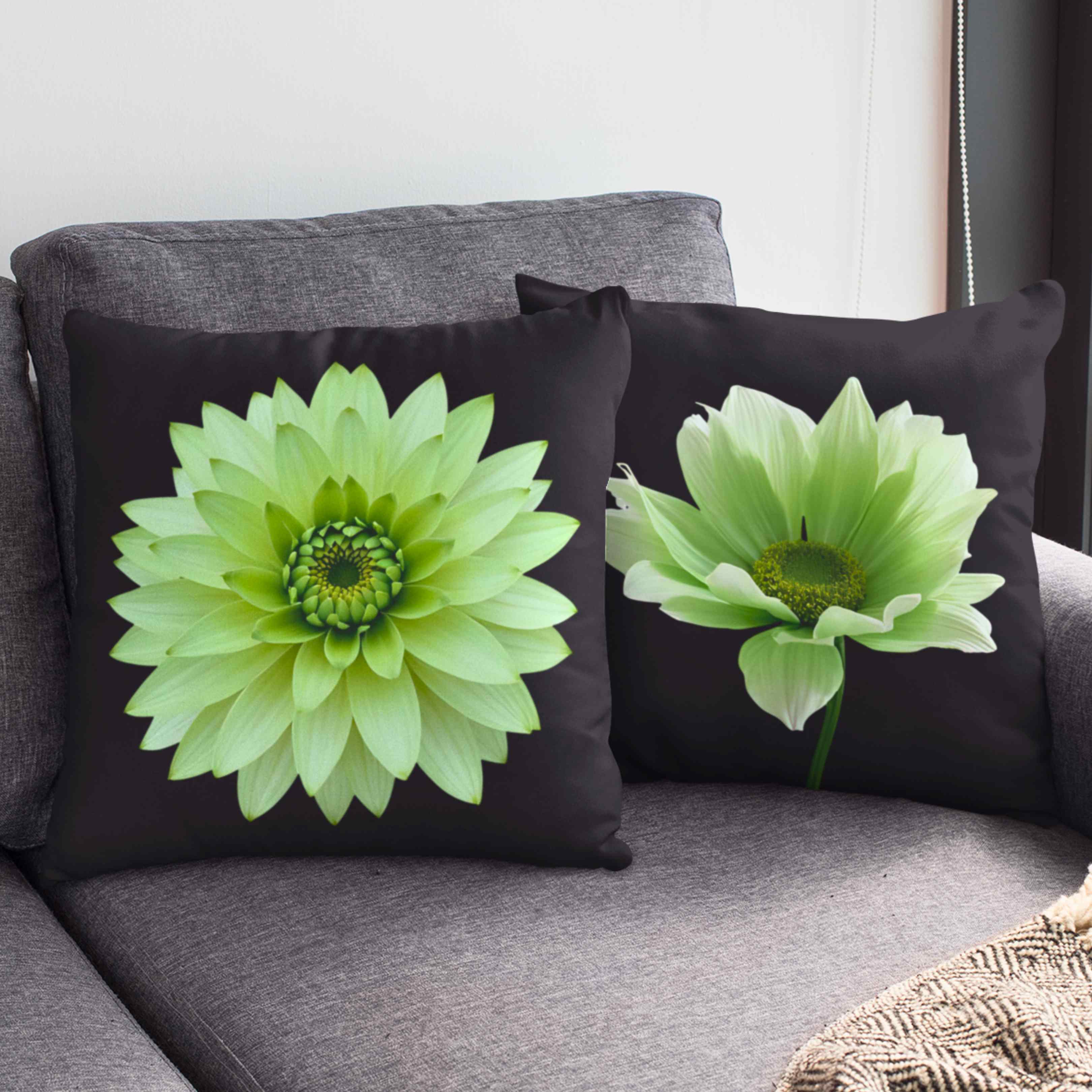 Green Floral Pillow 2-sided - Home Decor, Gift, Spring Decor, Flower Cushion, Living Room Accessory, Bedroom Decoration, Birthday for mom. product thumbnail image