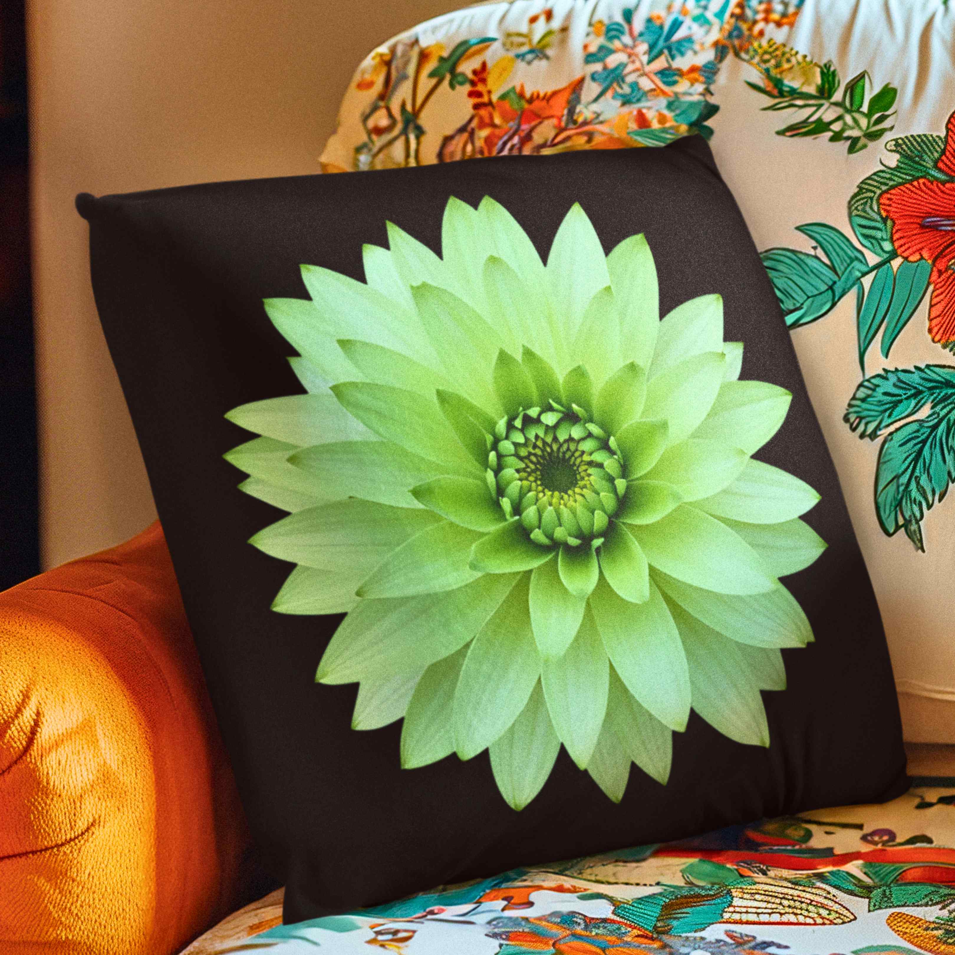 Green Floral Pillow 2-sided - Home Decor, Gift, Spring Decor, Flower Cushion, Living Room Accessory, Bedroom Decoration, Birthday for mom. product thumbnail image