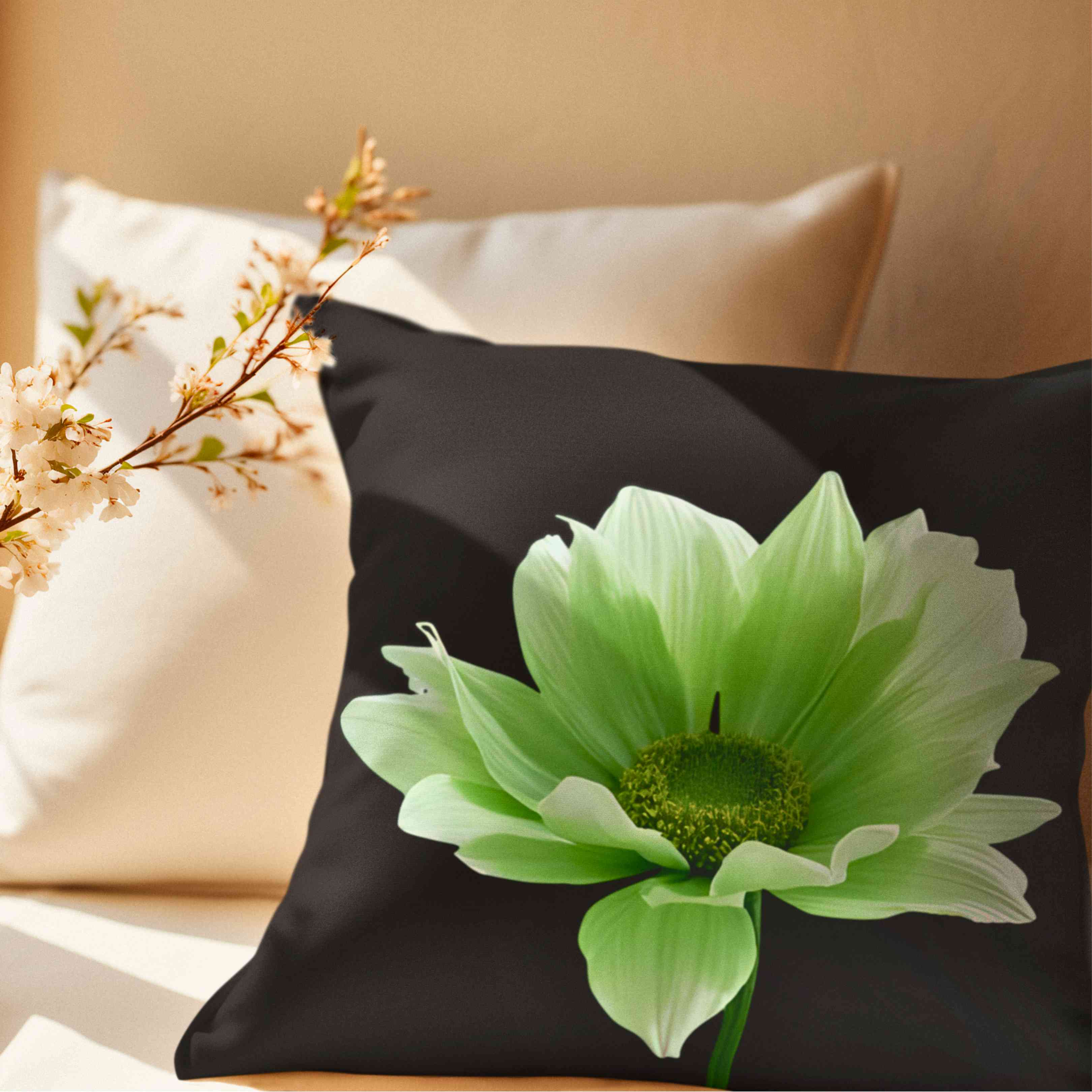 Green Floral Pillow 2-sided - Home Decor, Gift, Spring Decor, Flower Cushion, Living Room Accessory, Bedroom Decoration, Birthday for mom. product thumbnail image