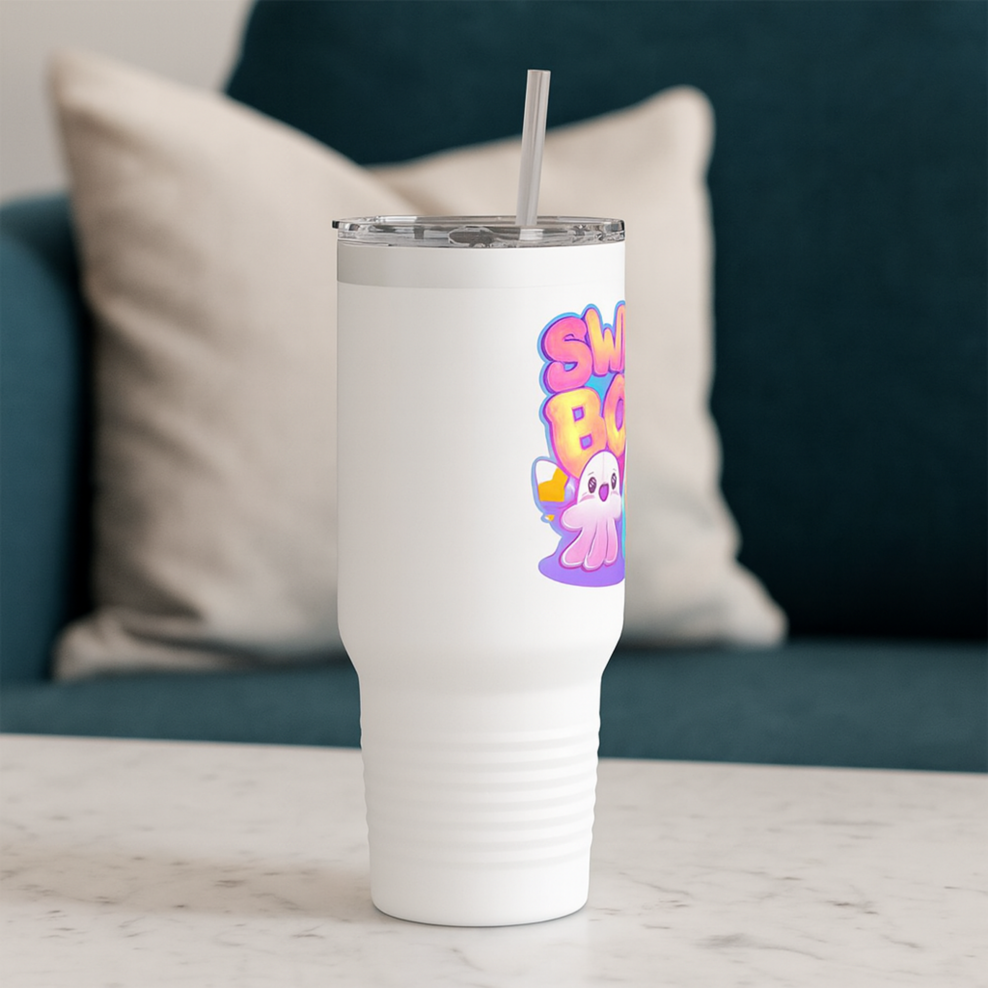 Sweet Boo 40oz Travel Mug Cute Halloween Ghost Tumbler with Handle | Spooky Season Candy Corn Cup | Insulated Stainless Steel Coffee Mug product thumbnail image Sweet Boo 40oz Travel Mug Cute Halloween Ghost Tumbler with Handle | Spooky Season Candy Corn Cup | Insulated Stainless Steel Coffee Mug product thumbnail image