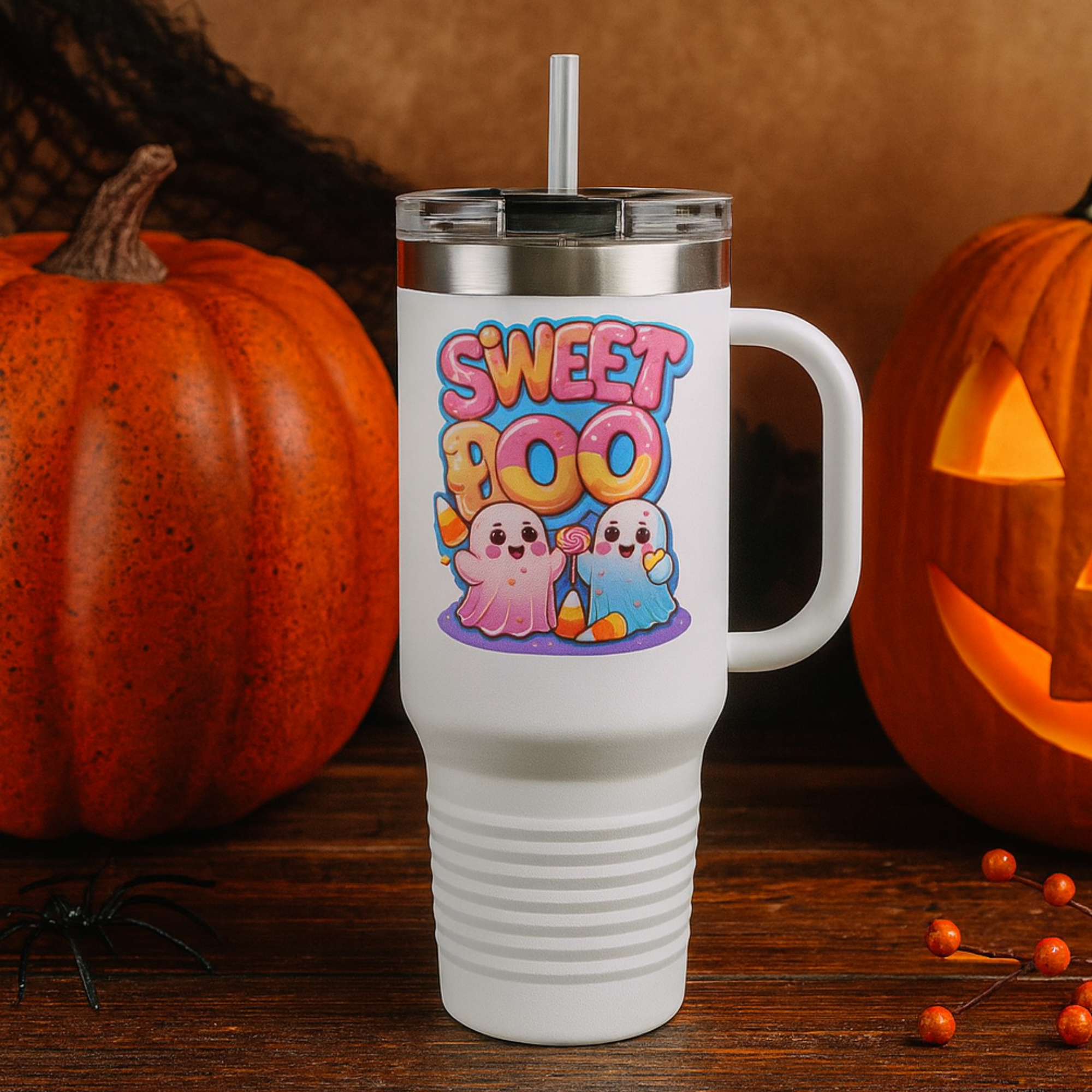 Sweet Boo 40oz Travel Mug Cute Halloween Ghost Tumbler with Handle | Spooky Season Candy Corn Cup | Insulated Stainless Steel Coffee Mug product thumbnail image Sweet Boo 40oz Travel Mug Cute Halloween Ghost Tumbler with Handle | Spooky Season Candy Corn Cup | Insulated Stainless Steel Coffee Mug product thumbnail image
