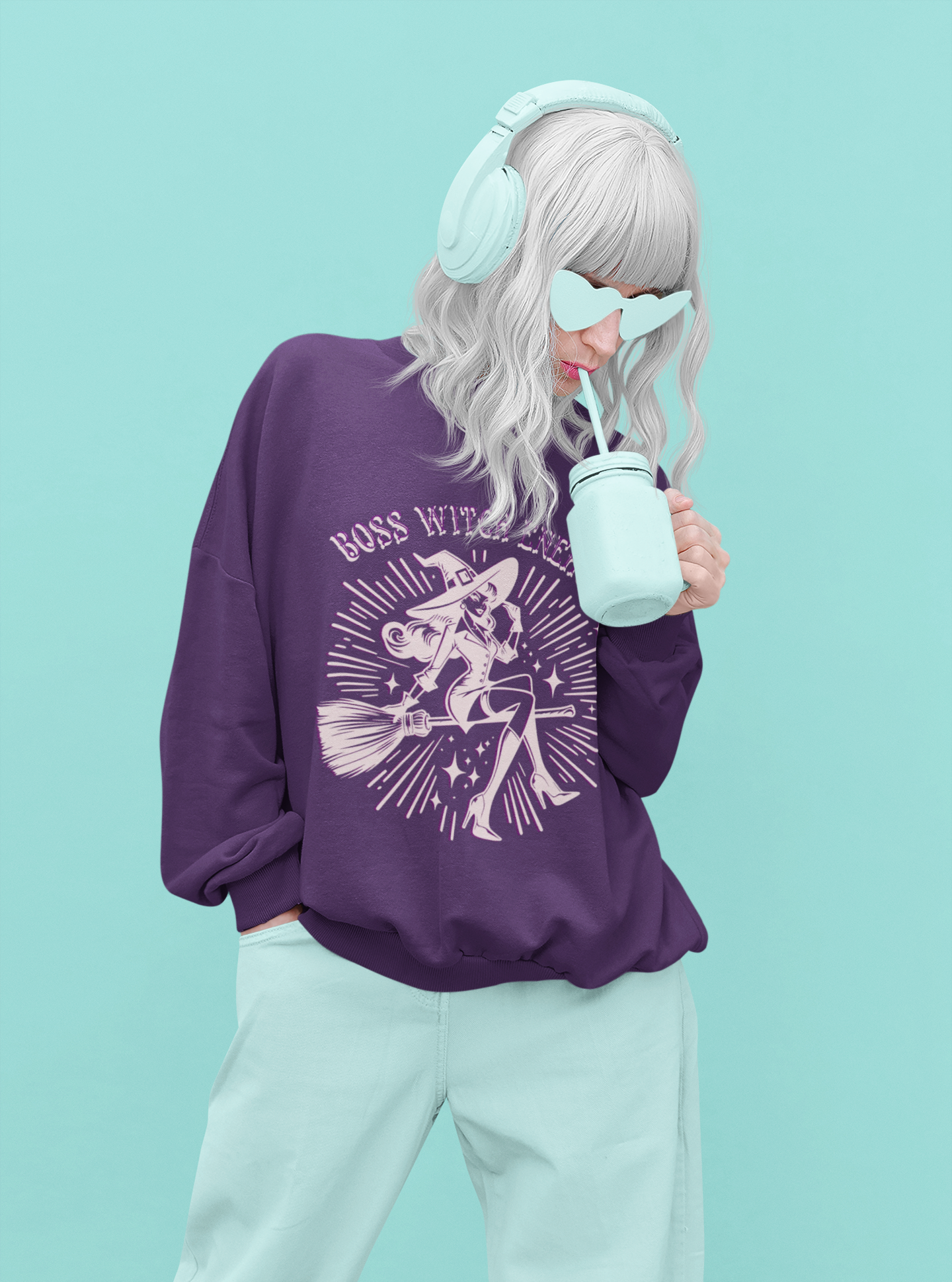 Boss Witch Energy Crewneck Sweatshirt, Cozy Witchy Apparel, Unisex Halloween Gift, Spooky Season Fashion, Casual Fall Outerwear