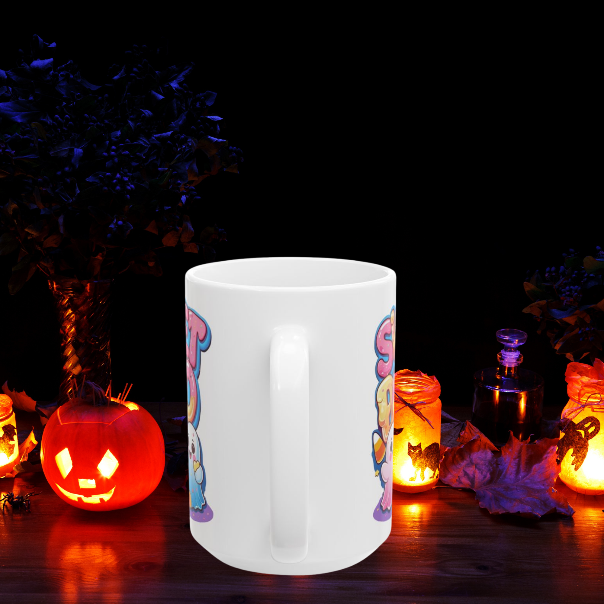 Sweet Boo Halloween Coffee Mug Cute Kawaii Ghosts with Candy Corn Lollipop White Ceramic Mug Spooky Cute Drinkware Fun Back to School Gift product thumbnail image Sweet Boo Halloween Coffee Mug Cute Kawaii Ghosts with Candy Corn Lollipop White Ceramic Mug Spooky Cute Drinkware Fun Back to School Gift product thumbnail image