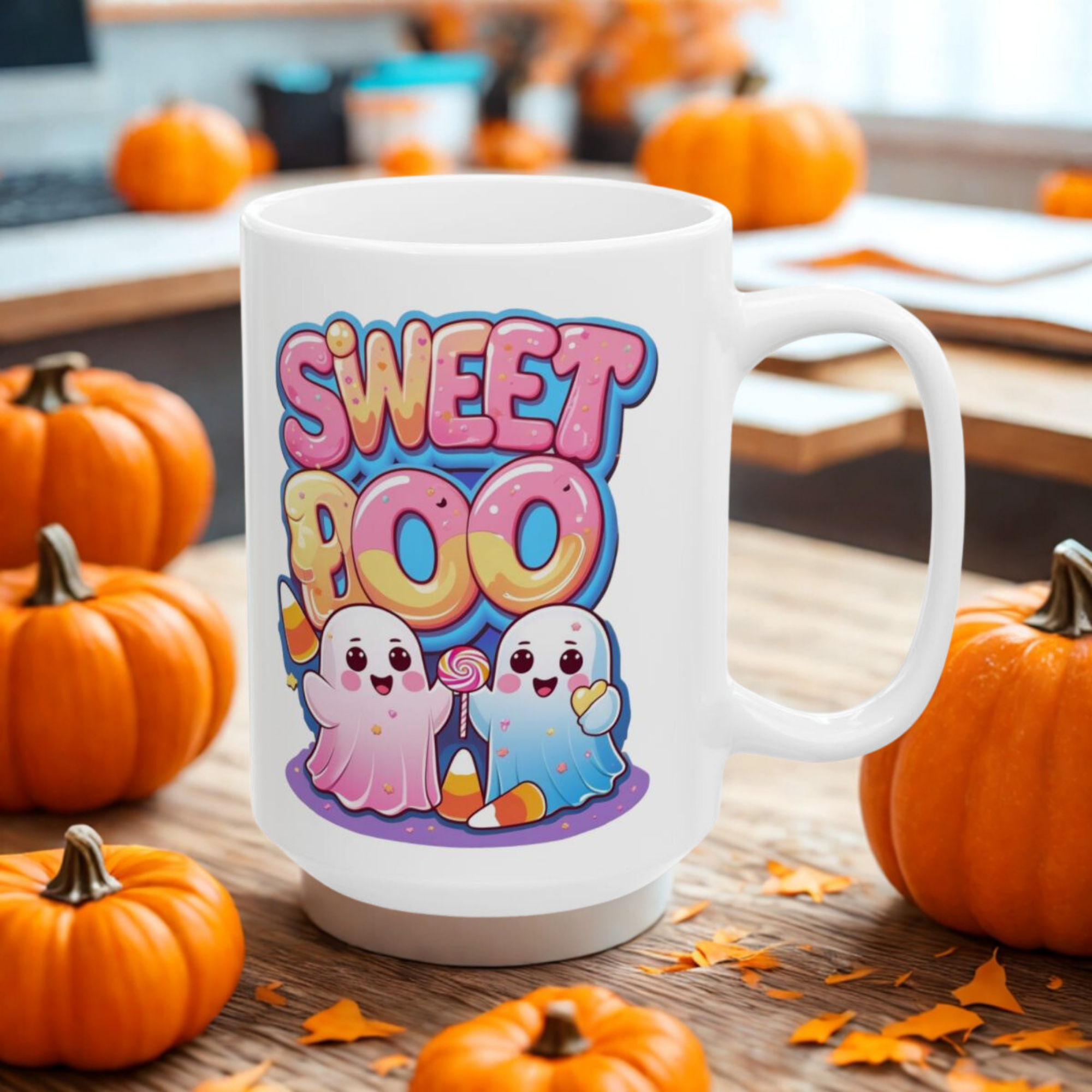 Sweet Boo Halloween Coffee Mug Cute Kawaii Ghosts with Candy Corn Lollipop White Ceramic Mug Spooky Cute Drinkware Fun Back to School Gift product thumbnail image Sweet Boo Halloween Coffee Mug Cute Kawaii Ghosts with Candy Corn Lollipop White Ceramic Mug Spooky Cute Drinkware Fun Back to School Gift product thumbnail image