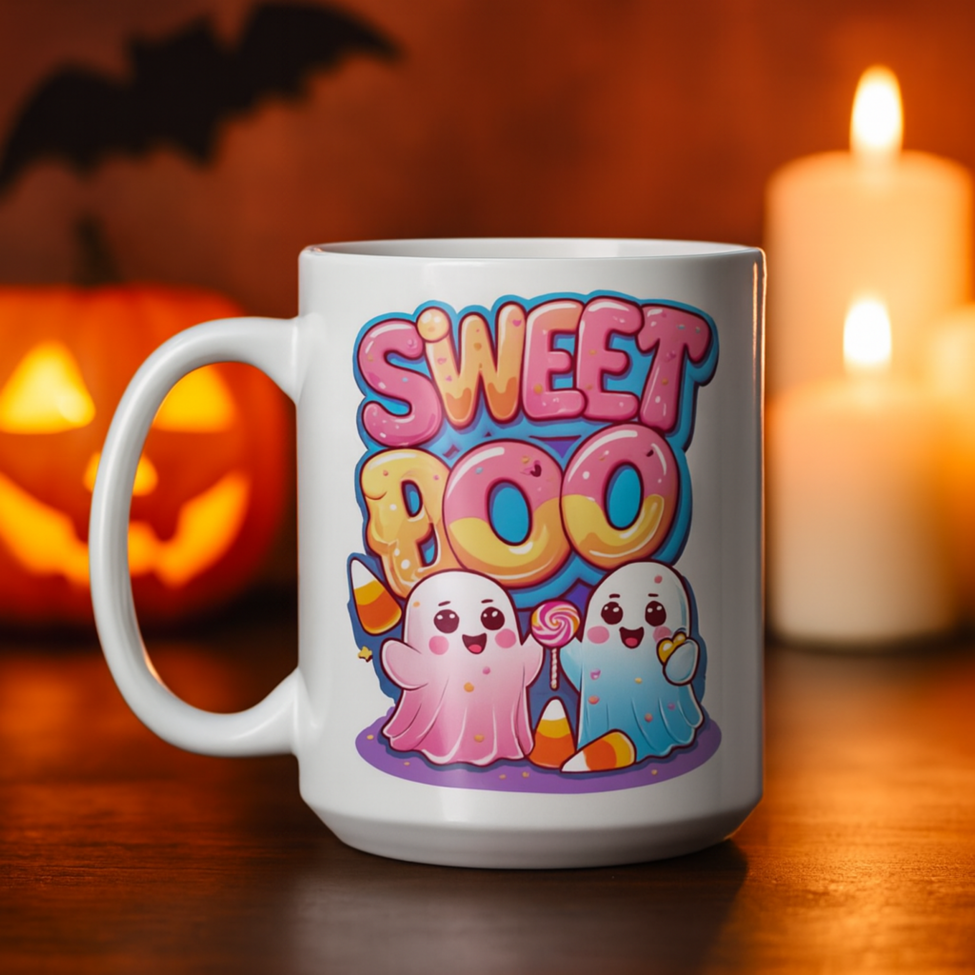 Sweet Boo Halloween Coffee Mug Cute Kawaii Ghosts with Candy Corn Lollipop White Ceramic Mug Spooky Cute Drinkware Fun Back to School Gift product thumbnail image Sweet Boo Halloween Coffee Mug Cute Kawaii Ghosts with Candy Corn Lollipop White Ceramic Mug Spooky Cute Drinkware Fun Back to School Gift product thumbnail image