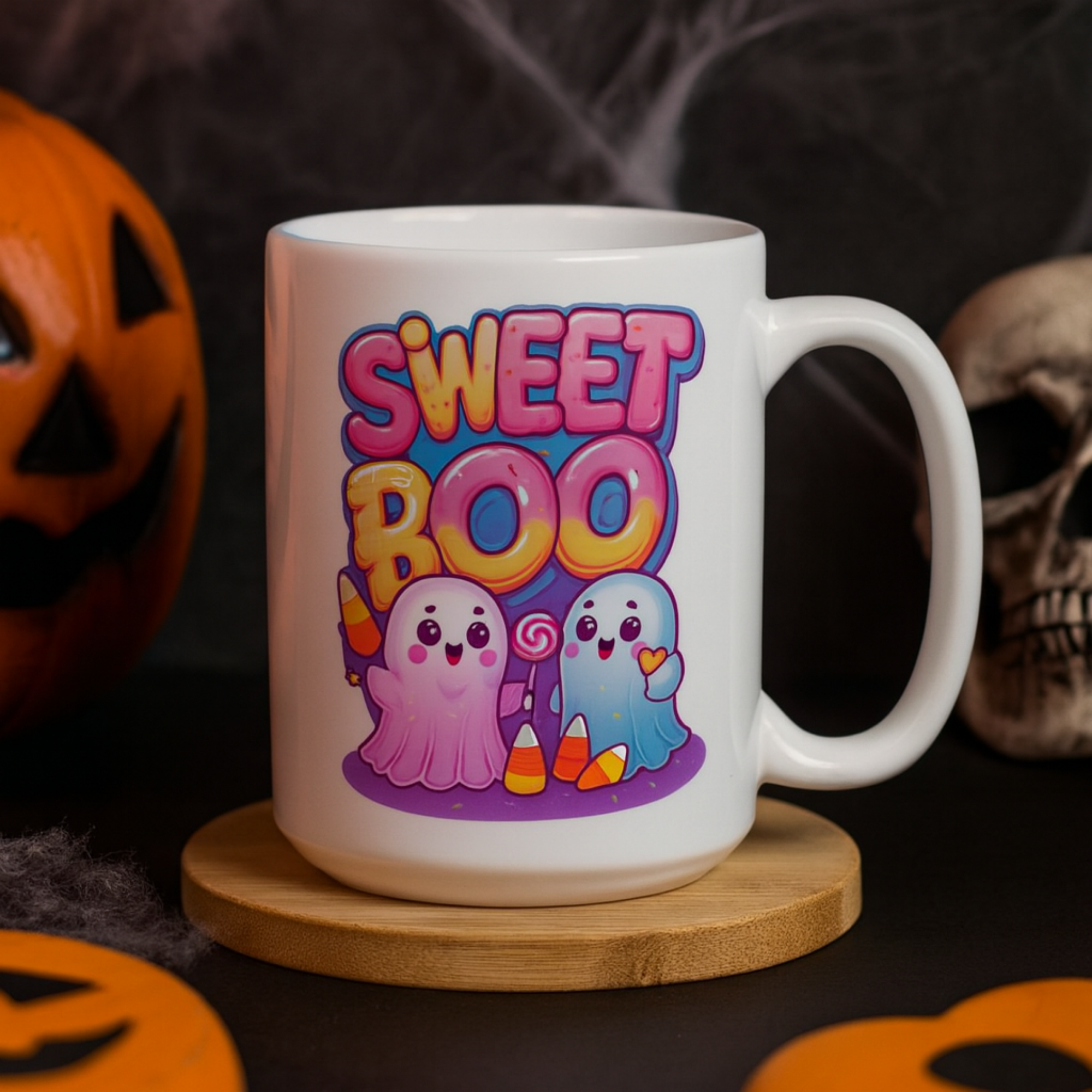 Sweet Boo Halloween Coffee Mug Cute Kawaii Ghosts with Candy Corn Lollipop White Ceramic Mug Spooky Cute Drinkware Fun Back to School Gift product thumbnail image Sweet Boo Halloween Coffee Mug Cute Kawaii Ghosts with Candy Corn Lollipop White Ceramic Mug Spooky Cute Drinkware Fun Back to School Gift product thumbnail image