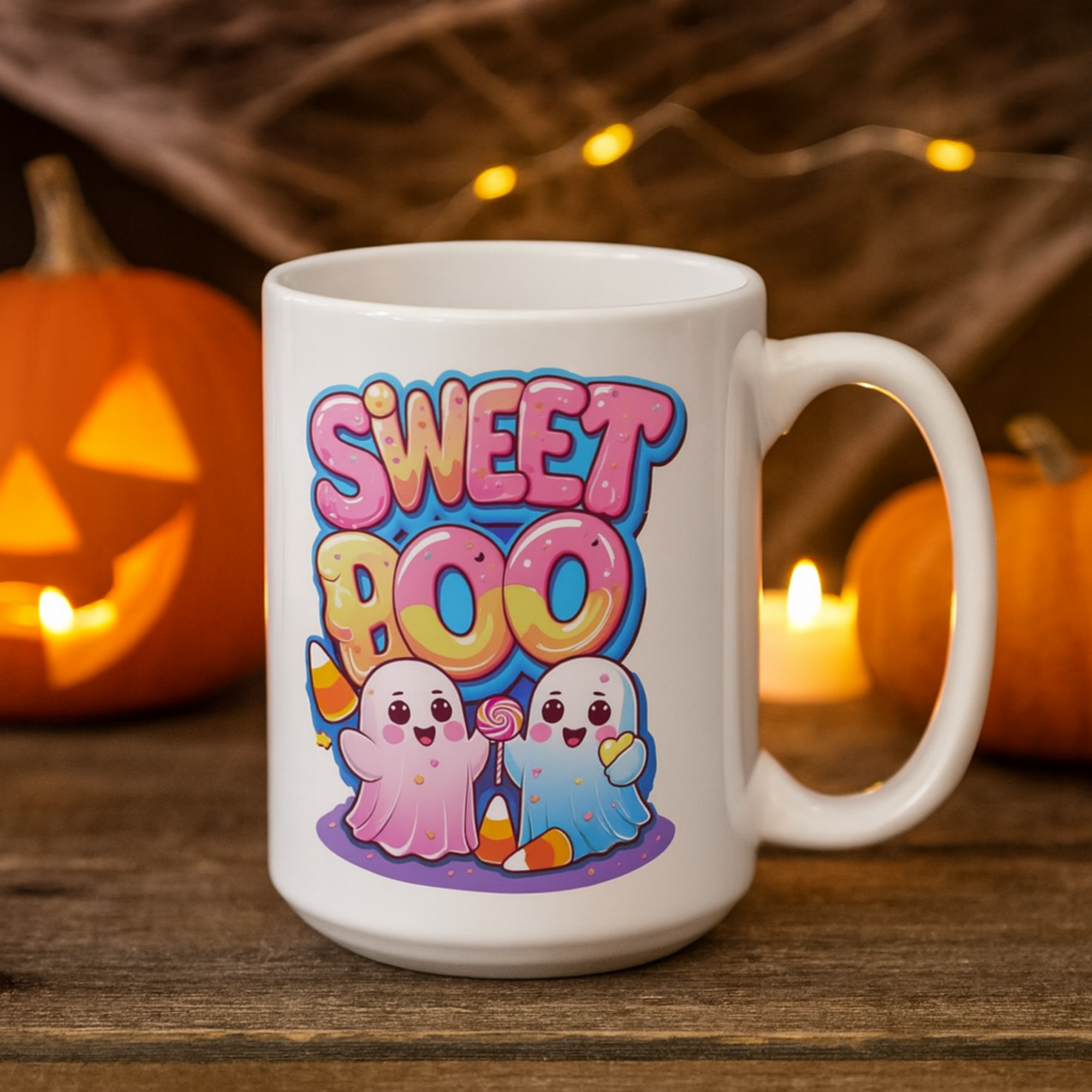 Sweet Boo Halloween Coffee Mug Cute Kawaii Ghosts with Candy Corn Lollipop White Ceramic Mug Spooky Cute Drinkware Fun Back to School Gift product thumbnail image Sweet Boo Halloween Coffee Mug Cute Kawaii Ghosts with Candy Corn Lollipop White Ceramic Mug Spooky Cute Drinkware Fun Back to School Gift product thumbnail image