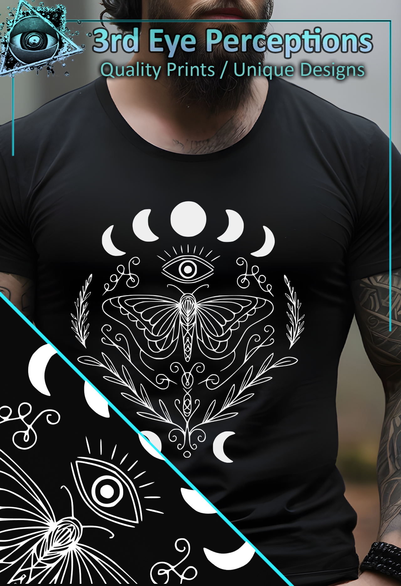 Gothic Butterfly Moon Phases Graphic White Gothic Butterfly Moon Phases Graphic White