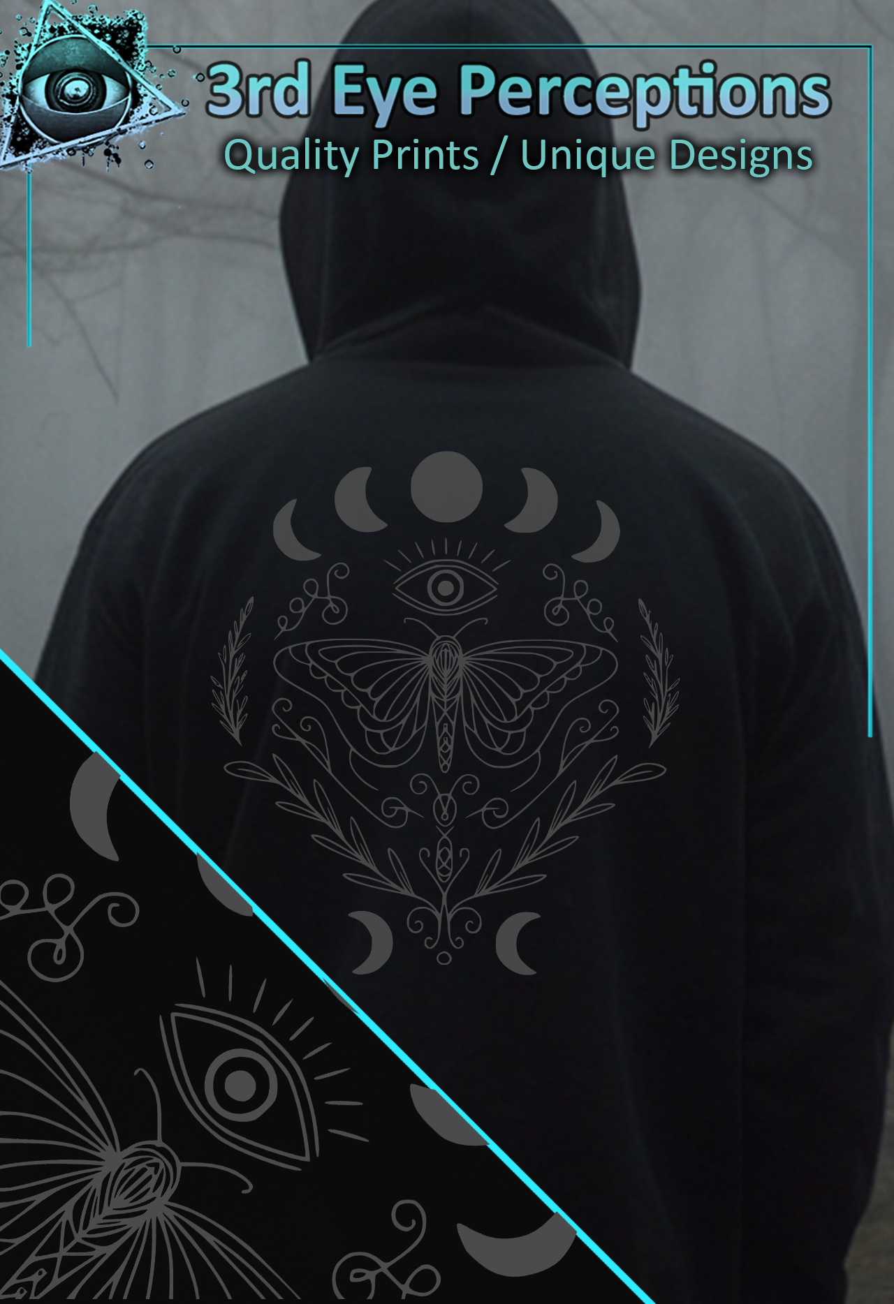 Gothic Butterfly Moon Phases Graphic Grey Back Print ( Unisex Heavy Blend™ Hooded ) product thumbnail image Gothic Butterfly Moon Phases Graphic Grey Back Print ( Unisex Heavy Blend™ Hooded ) product thumbnail image