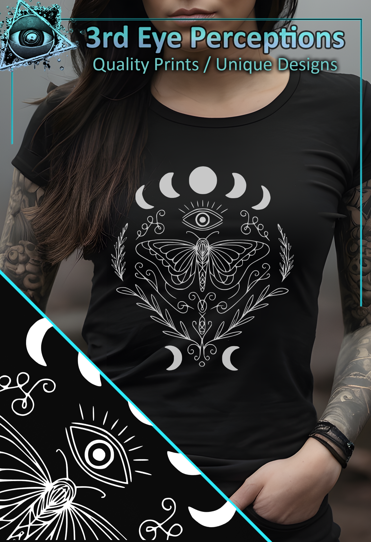Gothic Butterfly Moon Phases Graphic White | Womens Softstyle Shirt product thumbnail image Gothic Butterfly Moon Phases Graphic White | Womens Softstyle Shirt product thumbnail image