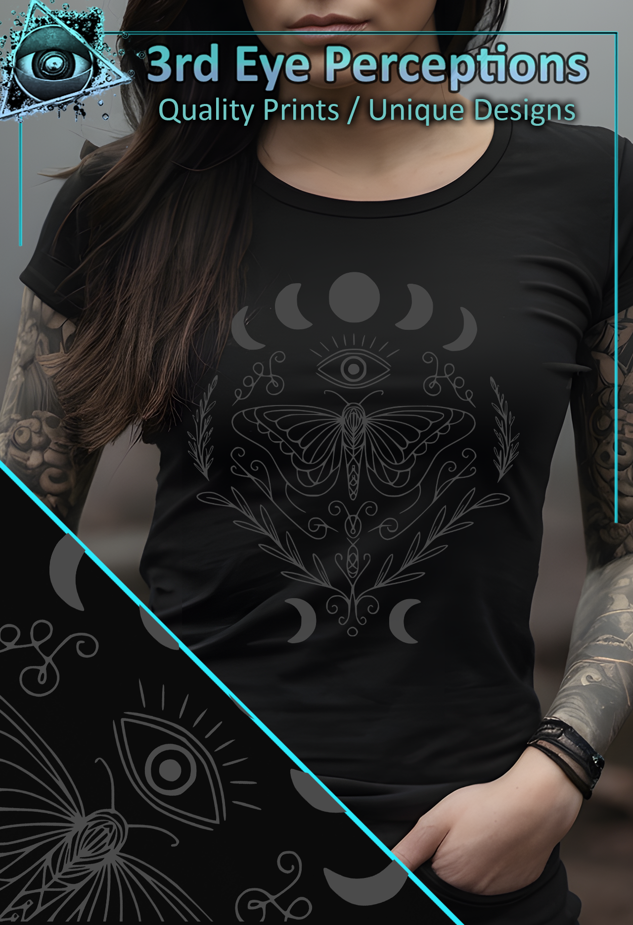 Gothic Butterfly Moon Phases Graphic Grey | Womens Softstyle Shirt product thumbnail image Gothic Butterfly Moon Phases Graphic Grey | Womens Softstyle Shirt product thumbnail image