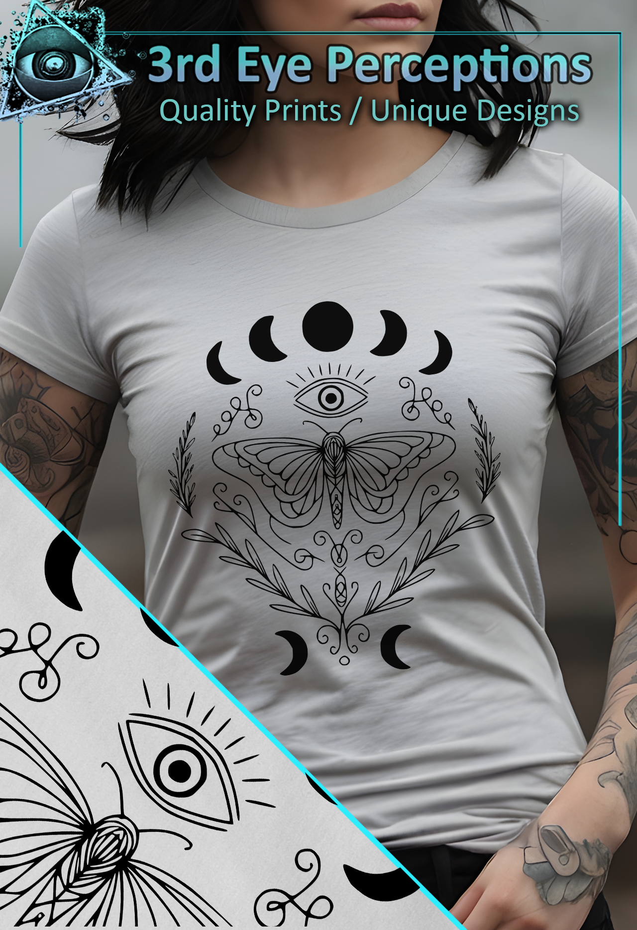 Gothic Butterfly Moon Phases Graphic Black | Womens Softstyle Shirt product thumbnail image Gothic Butterfly Moon Phases Graphic Black | Womens Softstyle Shirt product thumbnail image