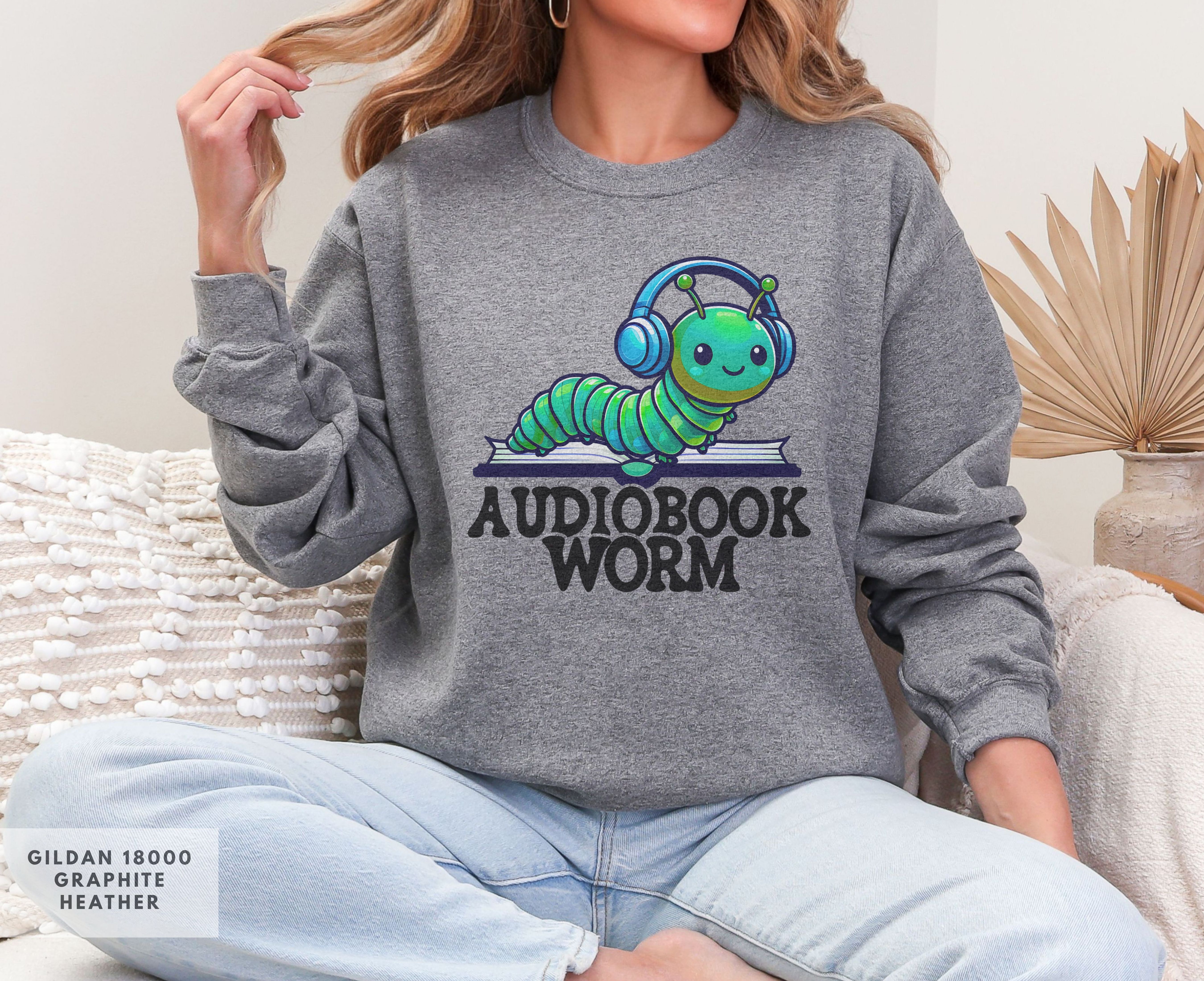 Audiobook Worm Crewneck Sweatshirt, Cute Bookworm Sweatshirt, Cozy Sweatshirt for Readers, Audiobook Lover's Sweatshirt product thumbnail image