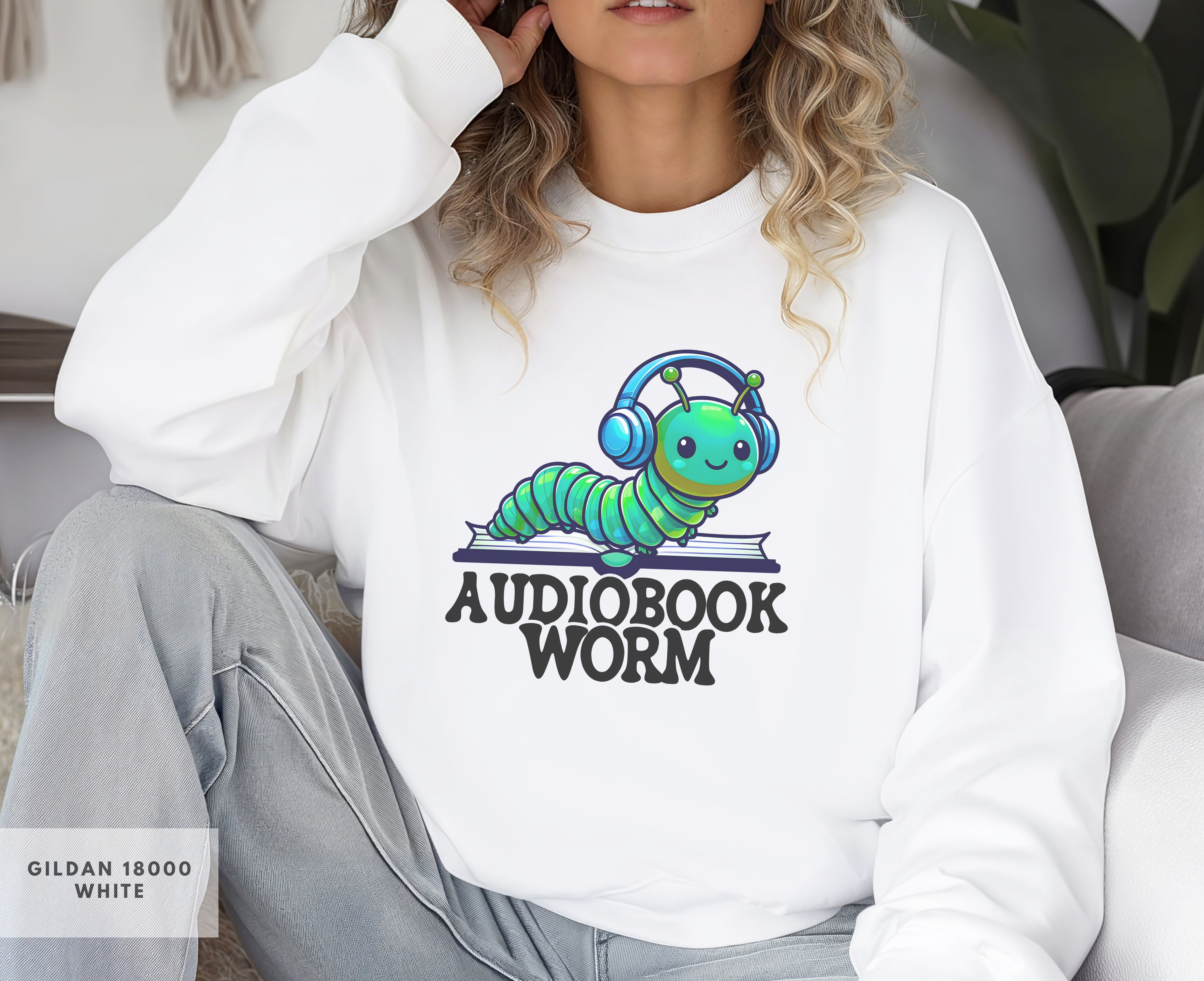 Audiobook Worm Crewneck Sweatshirt, Cute Bookworm Sweatshirt, Cozy Sweatshirt for Readers, Audiobook Lover's Sweatshirt product thumbnail image