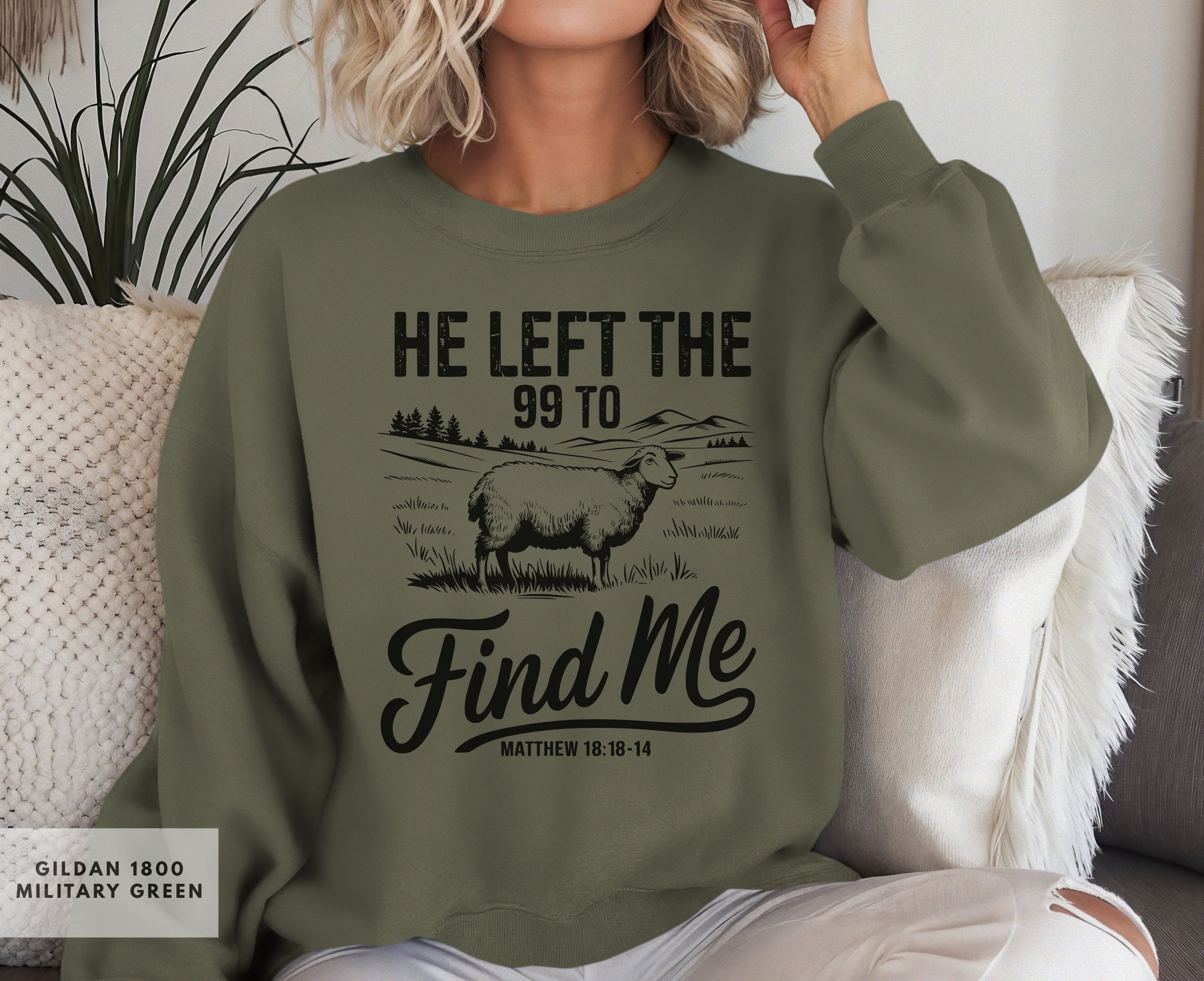 He Left the 99 Bible Verse Crewneck Sweatshirt, Faith-Inspired Gift, Cozy Apparel for Women, Faith Girl Fashion, Matthew 18:12 Sweatshirt product thumbnail image