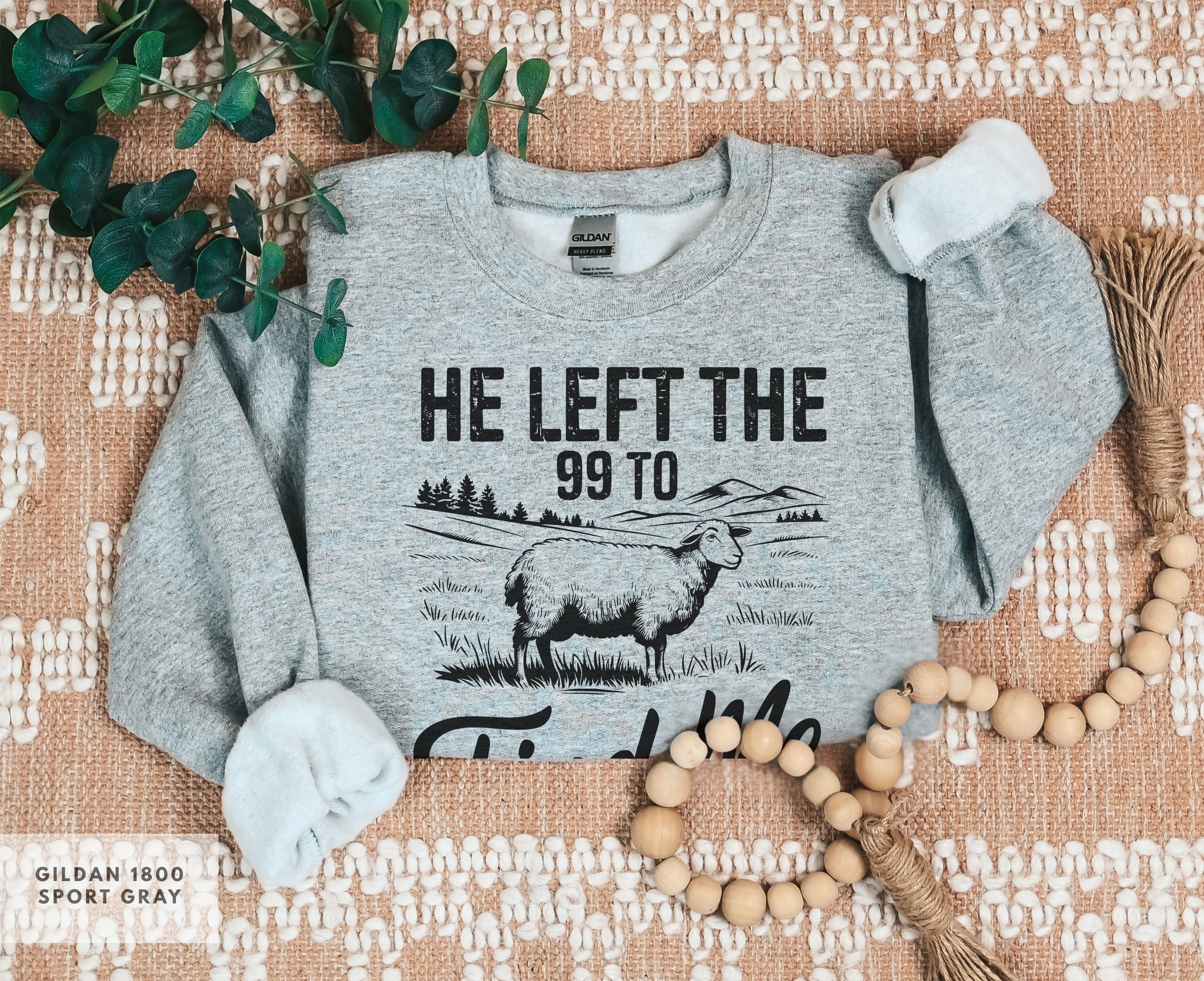 He Left the 99 Bible Verse Crewneck Sweatshirt, Faith-Inspired Gift, Cozy Apparel for Women, Faith Girl Fashion, Matthew 18:12 Sweatshirt product thumbnail image He Left the 99 Bible Verse Crewneck Sweatshirt, Faith-Inspired Gift, Cozy Apparel for Women, Faith Girl Fashion, Matthew 18:12 Sweatshirt product thumbnail image