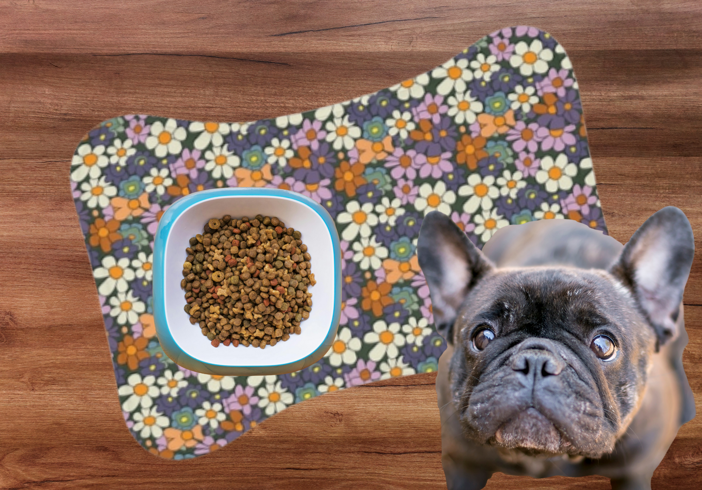 🌸 Frenchie Floral Fiesta Bone-Shaped Feeding Mat – Blooming Mealtime Fun in 2 Sizes