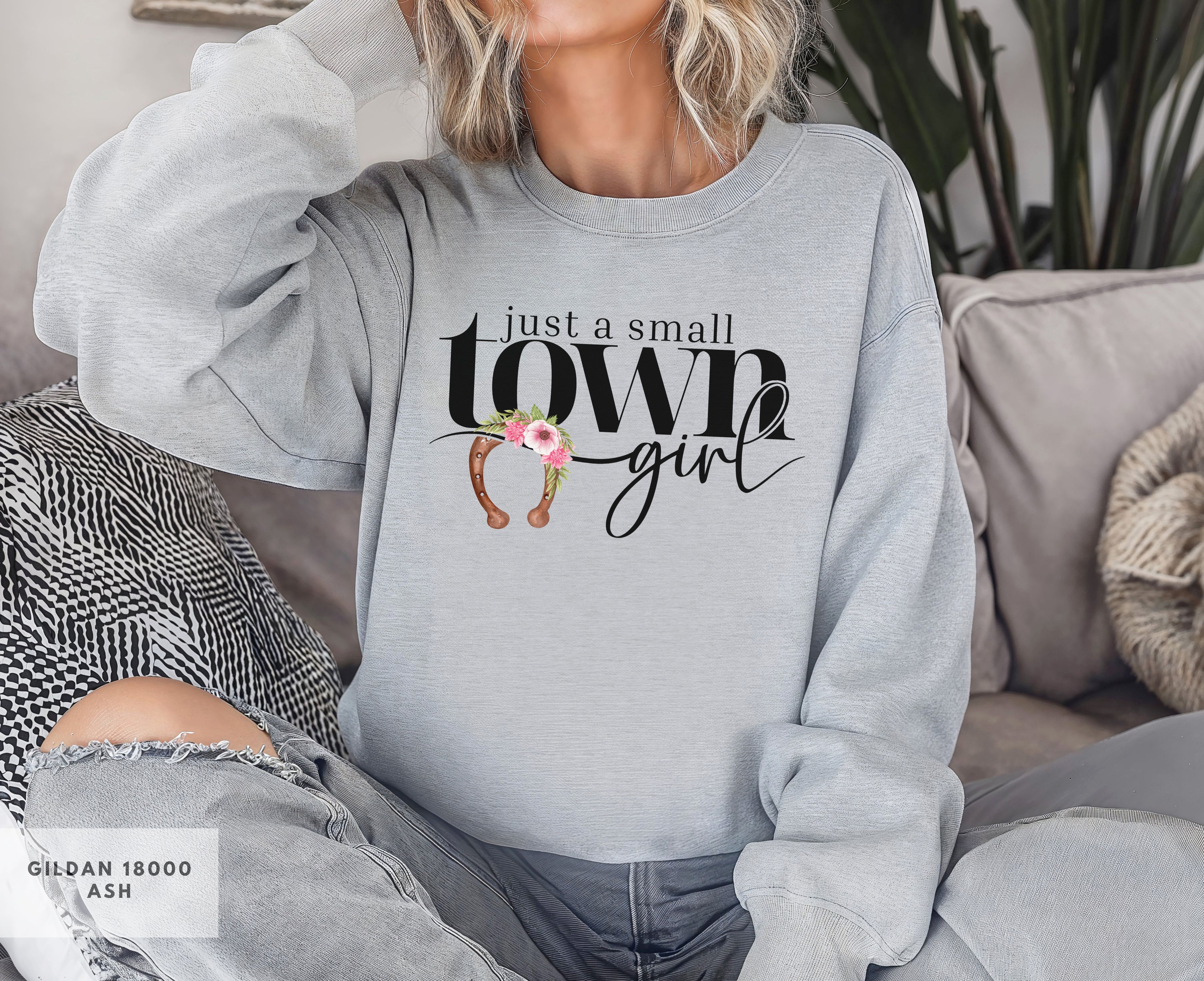 Small Town Girl Crewneck Sweatshirt, Country Girl Gift, Perfect for Horse Lovers, Horse Girl Gift Apparel, Small Town Girl Sweatshirt product thumbnail image