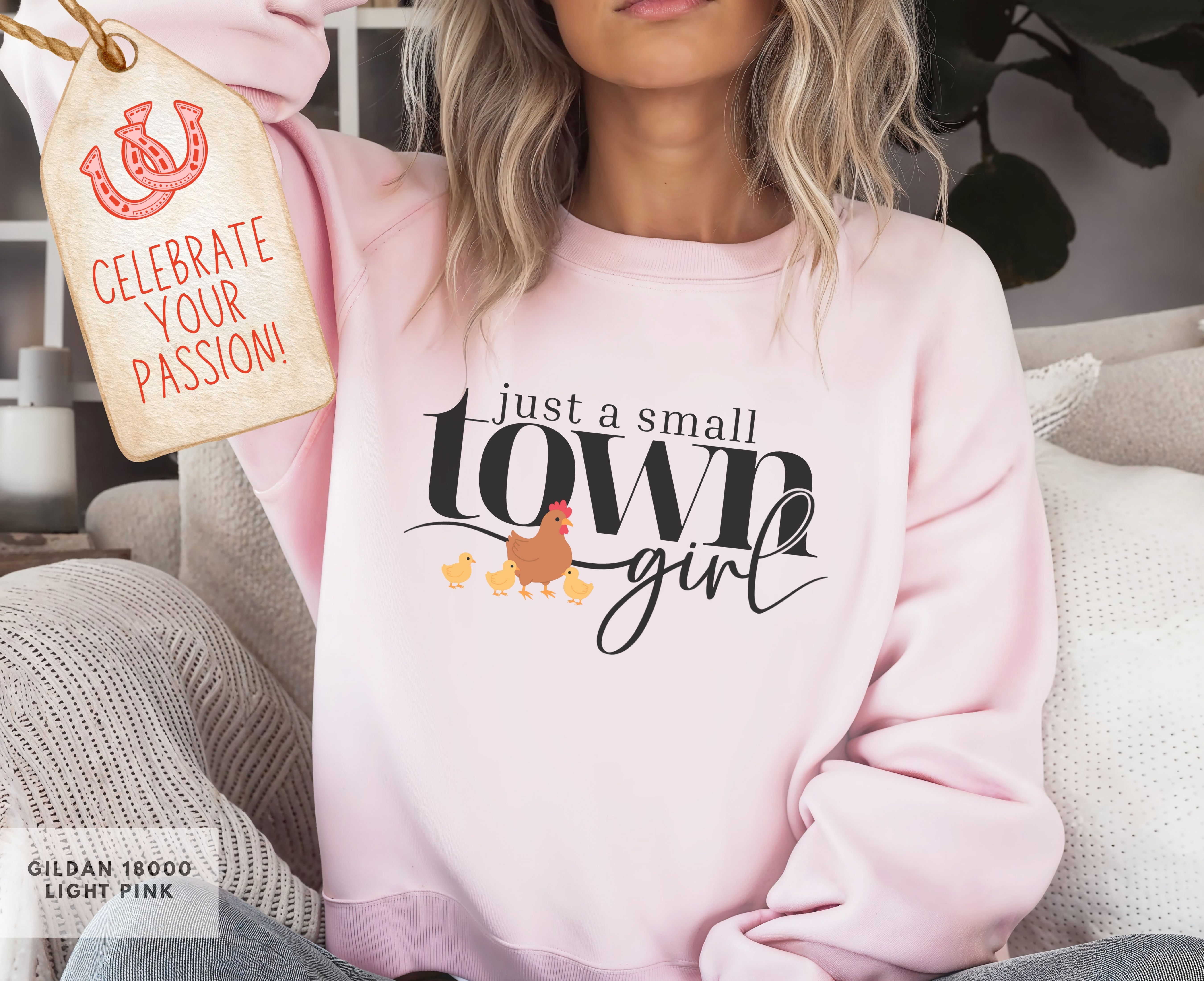 Small Town Girl Crewneck Sweatshirt, Country Girl Gift, Perfect for Chicken Moms, Chicken Girl Gift Apparel, Small Town Girl Sweatshirt