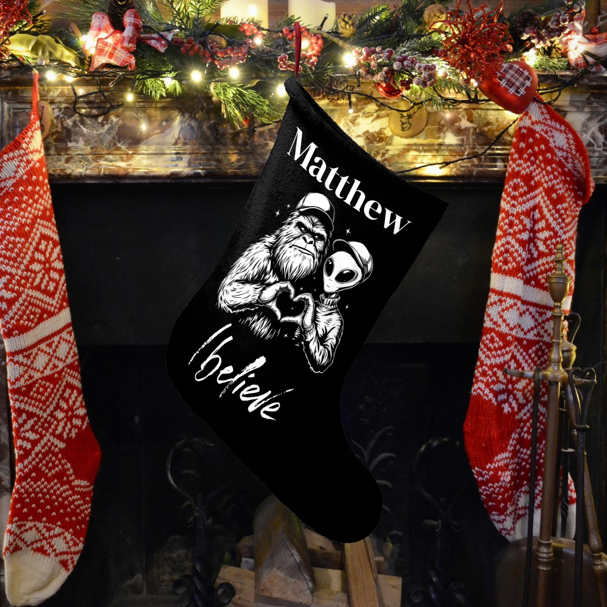 Personalized Bigfoot and Alien Christmas Stocking product thumbnail image