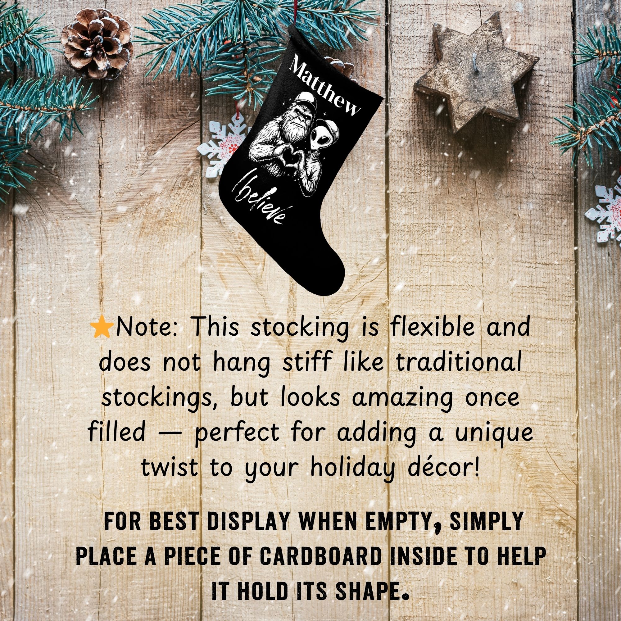 Personalized Bigfoot and Alien Christmas Stocking product thumbnail image