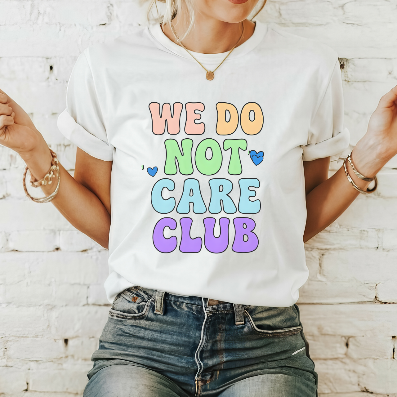Colorful Graphic WDNC T-Shirt with 'We Do Not Care Club' Design, Trendy Casual Tee for Everyday Wear, Gift for Friends, Club Events, Self-Care