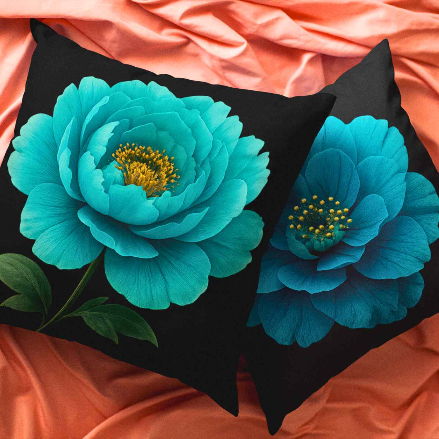 Turquoise Floral Pillow Cover – Two-Sided Blue Green Flower Accent Cushion, Decorative Throw Pillow for Couch, Sofa or Bedroom Décor, Gift Idea. Turquoise Floral Pillow Cover – Two-Sided Blue Green Flower Accent Cushion, Decorative Throw Pillow for Couch, Sofa or Bedroom Décor, Gift Idea.