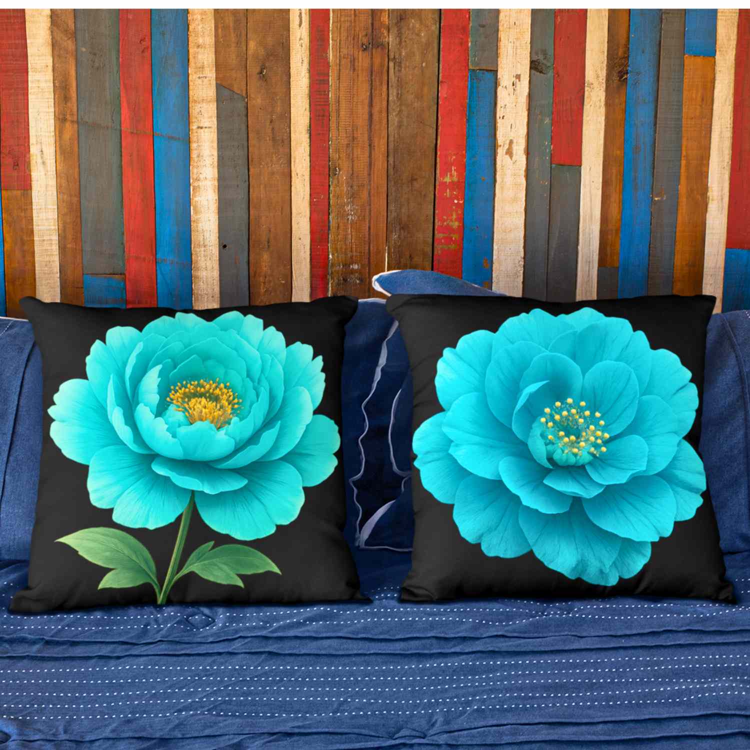 Turquoise Floral Pillow Cover – Two-Sided Blue Green Flower Accent Cushion, Decorative Throw Pillow for Couch, Sofa or Bedroom Décor, Gift Idea. product thumbnail image