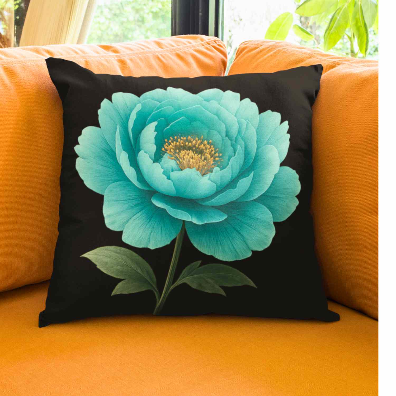 Turquoise Floral Pillow Cover – Two-Sided Blue Green Flower Accent Cushion, Decorative Throw Pillow for Couch, Sofa or Bedroom Décor, Gift Idea. product thumbnail image