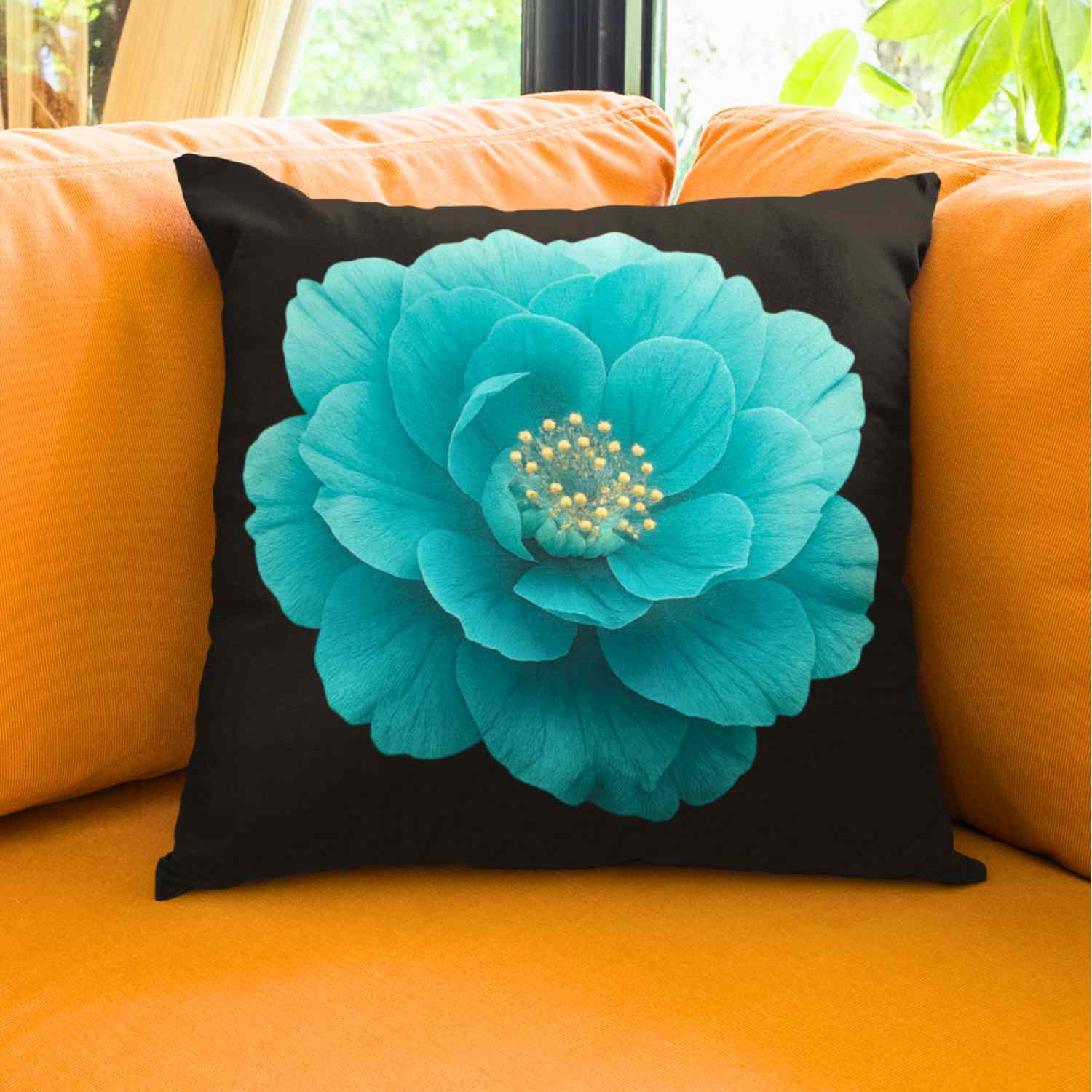 Turquoise Floral Pillow Cover – Two-Sided Blue Green Flower Accent Cushion, Decorative Throw Pillow for Couch, Sofa or Bedroom Décor, Gift Idea. product thumbnail image