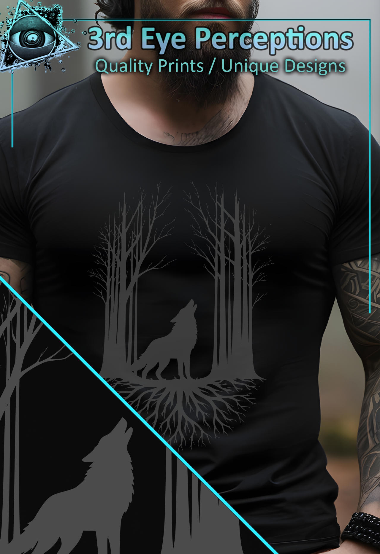Wolf Howling Forest Roots Graphic Design Grey product thumbnail image Wolf Howling Forest Roots Graphic Design Grey product thumbnail image