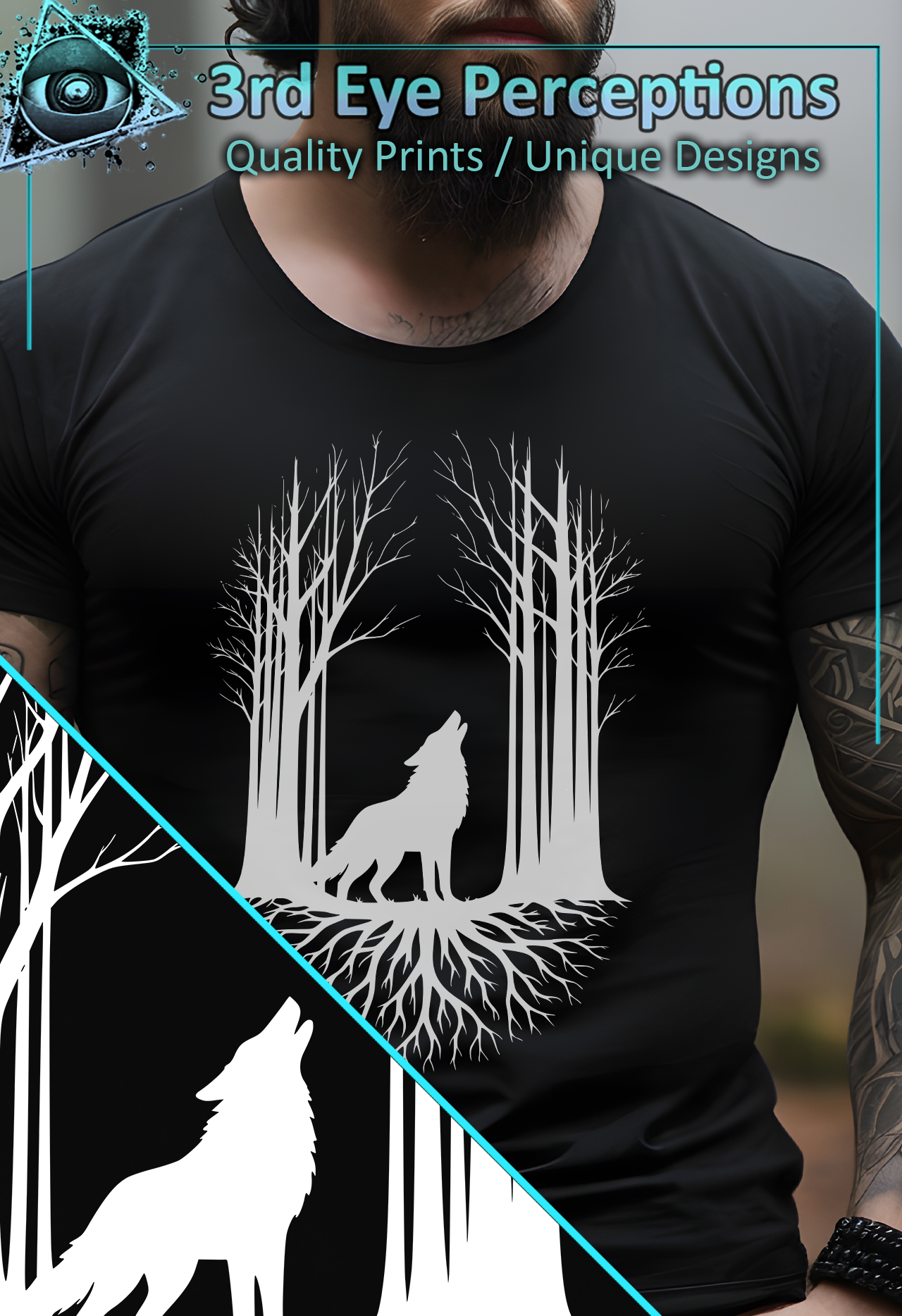 Wolf Howling Forest Roots Graphic Design White product thumbnail image