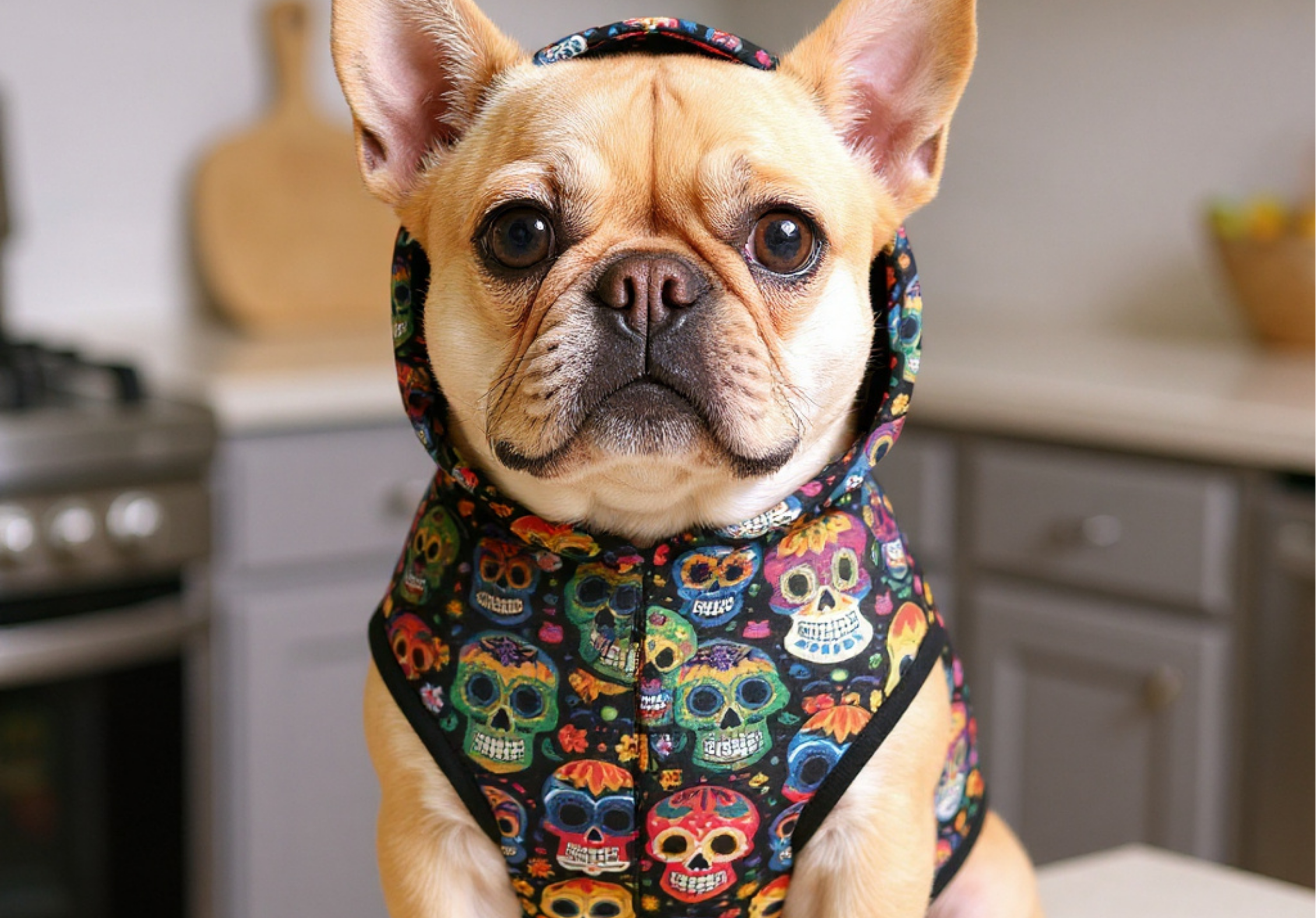 💀 Frenchie Fiesta Day of the Dead Hoodie – Colorful Día de los Muertos Pet Sweatshirt (XXS–2XL)