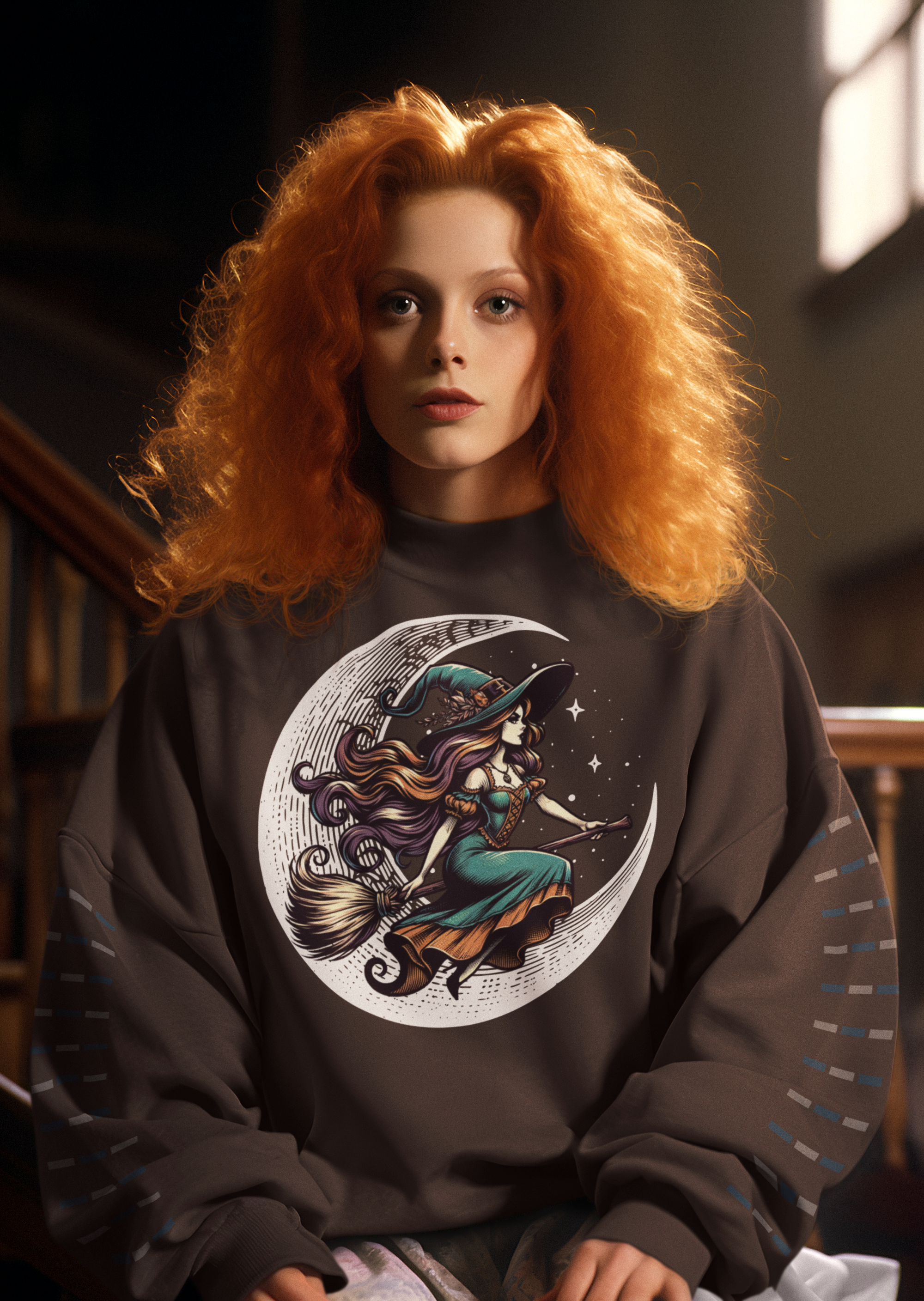 Vintage Moon Witchy Crewneck Sweatshirt - Halloween Fashion &amp; Fall Apparel product thumbnail image